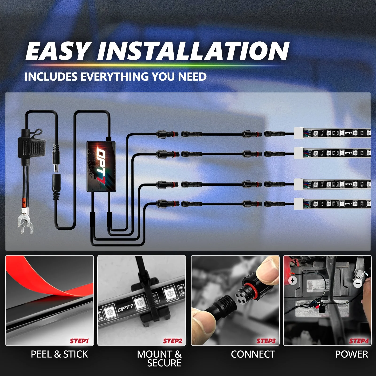 AURA PRO Boat Interior LED Lighting Kit 4 x 48-Inch Multi-Color Strips - Bluetooth Enabled APP Full Color Spectrum - Image 4
