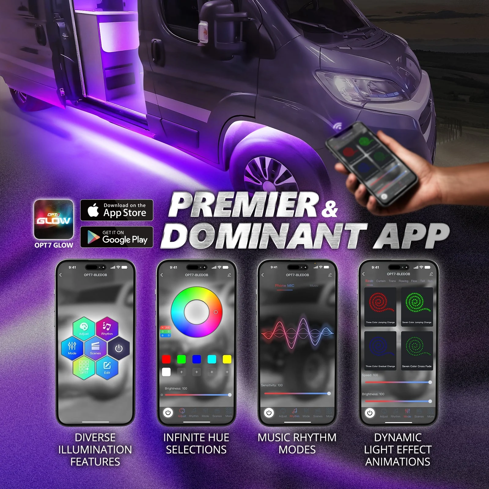 AURA PRO Class B & B+ RV Camper LED Aluminum Underglow Lighting Kit - Bluetooth Enabled APP Full Color Spectrum - Image 2