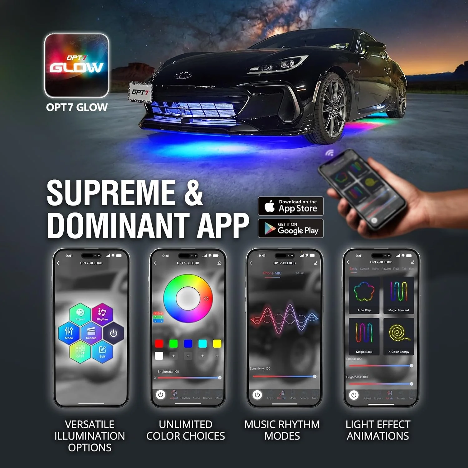 AURA PRO Exterior Pack Bundle (Grille LED Kit + Wheel Well Kit + DreamColor Underglow LED Kit) - Bluetooth APP and Remote Controlled - Image 2