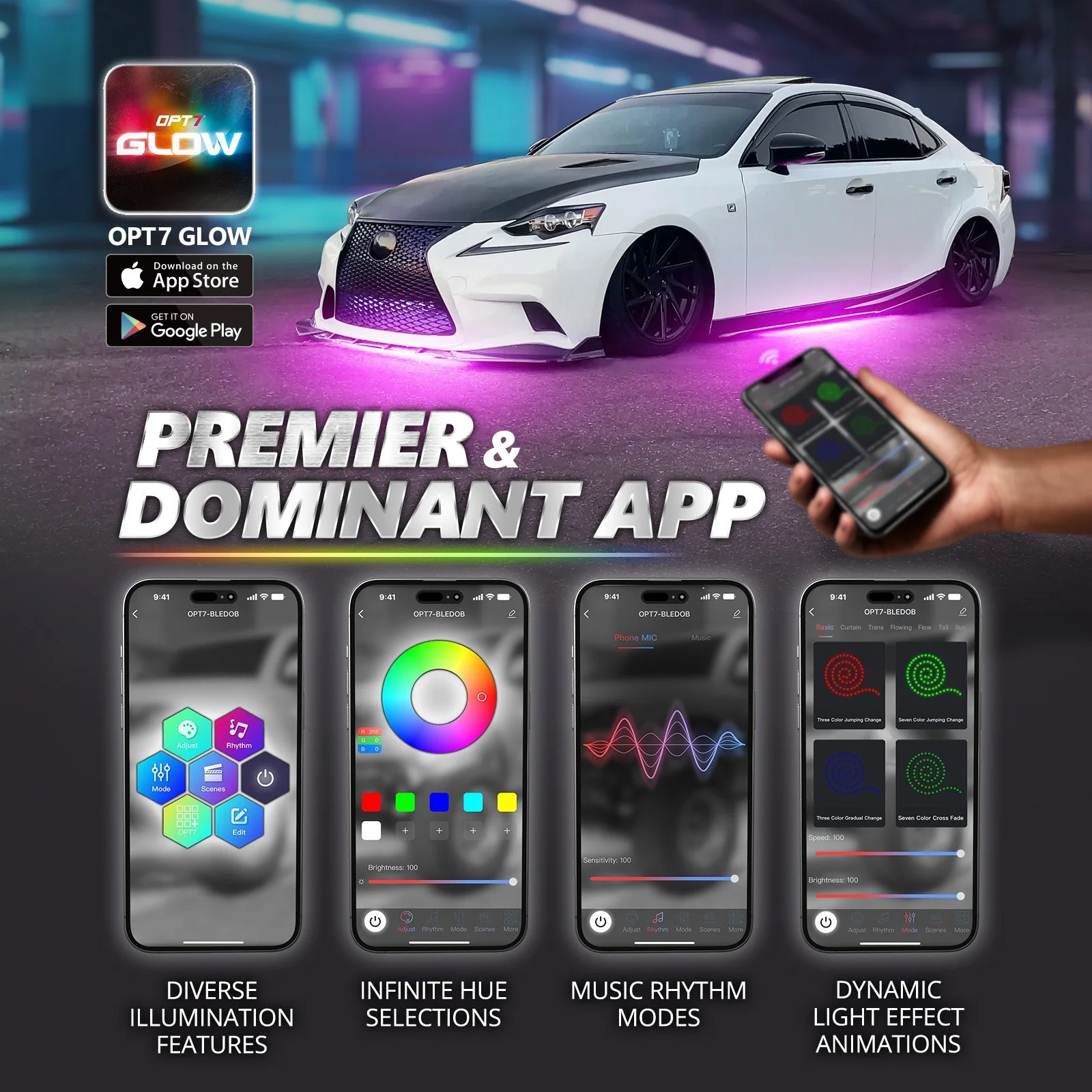 AURA PRO Exterior Pack Bundle ( Wheel Well LED Kit + Grille LED Kit + Underglow LED Kit ) - Bluetooth APP and Remote Controlled - Image 3
