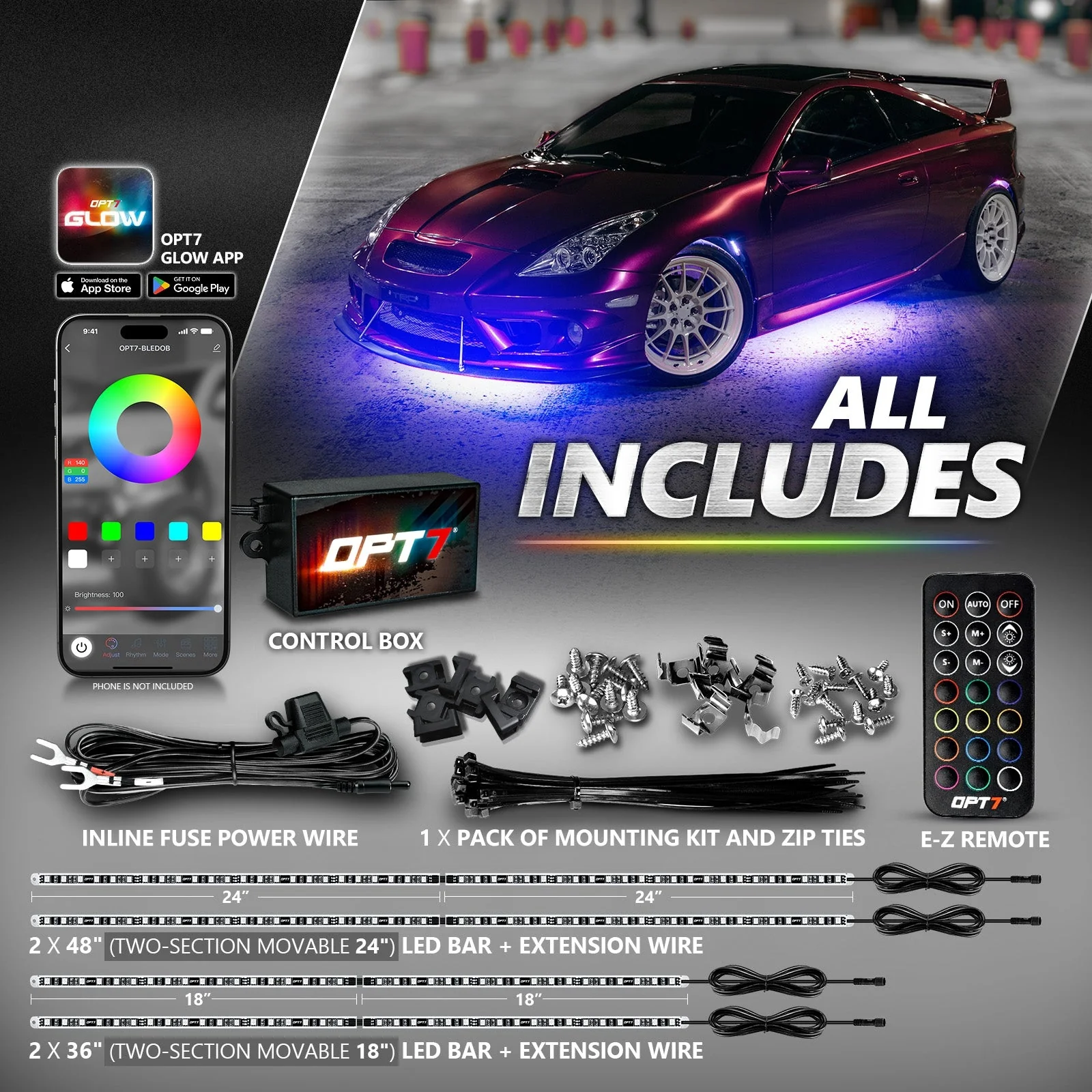 AURA PRO LED Aluminum Underglow Lighting Kit Bluetooth Enabled App - Image 8