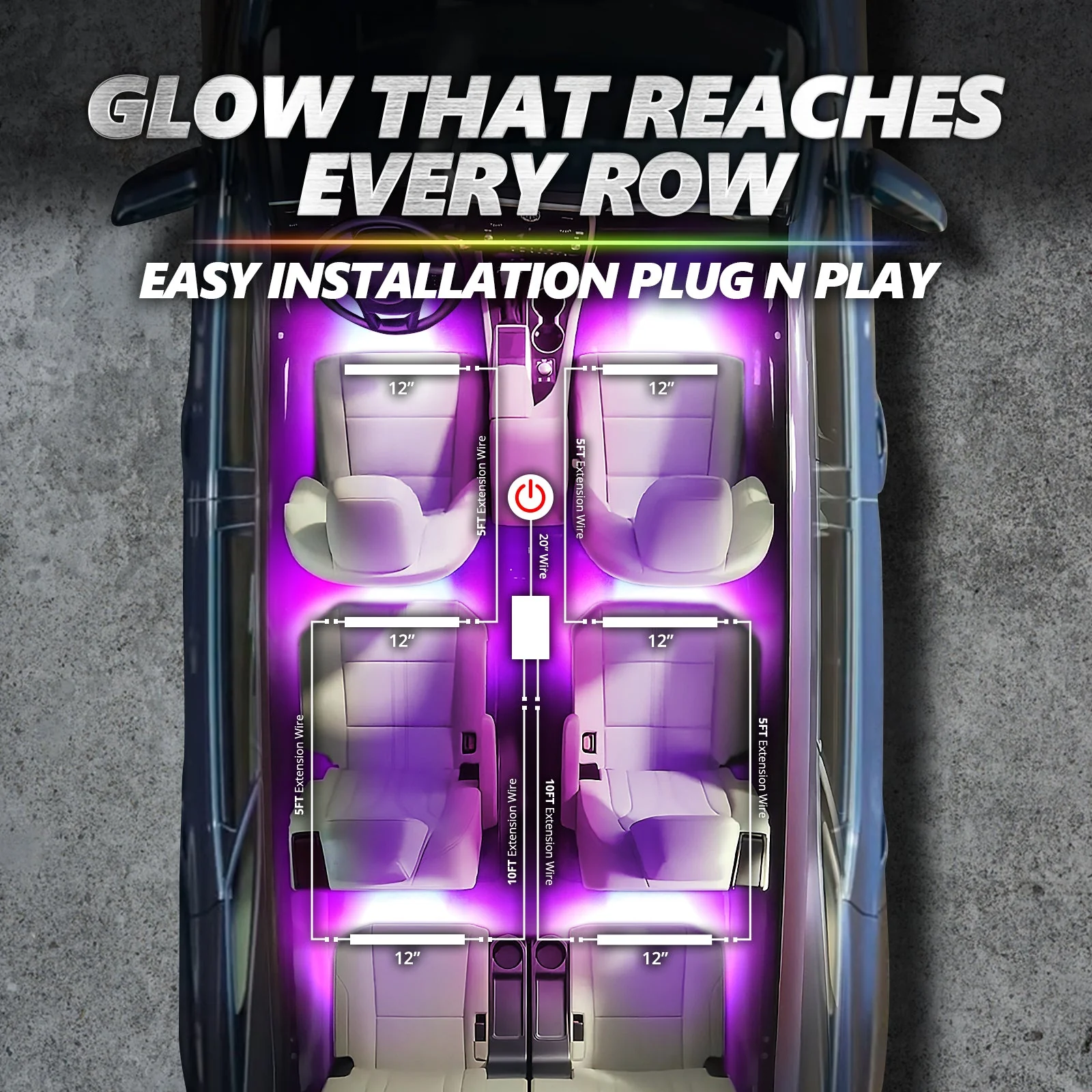 AURA PRO LED Interior Ambient Lighting Kit (4 x 12 Inch or 6 x 12-Inch) - Bluetooth Enabled APP Full Color Spectrum - Image 10