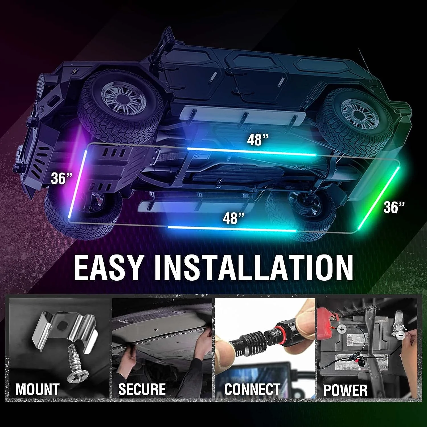 AURA PRO LED Lighting Kit for Truck Bundle (Grille LED Kit + DreamColor Underglow LED Kit - Bluetooth APP and Remote Controlled + Tailgate Triple Light Bar) - Image 5