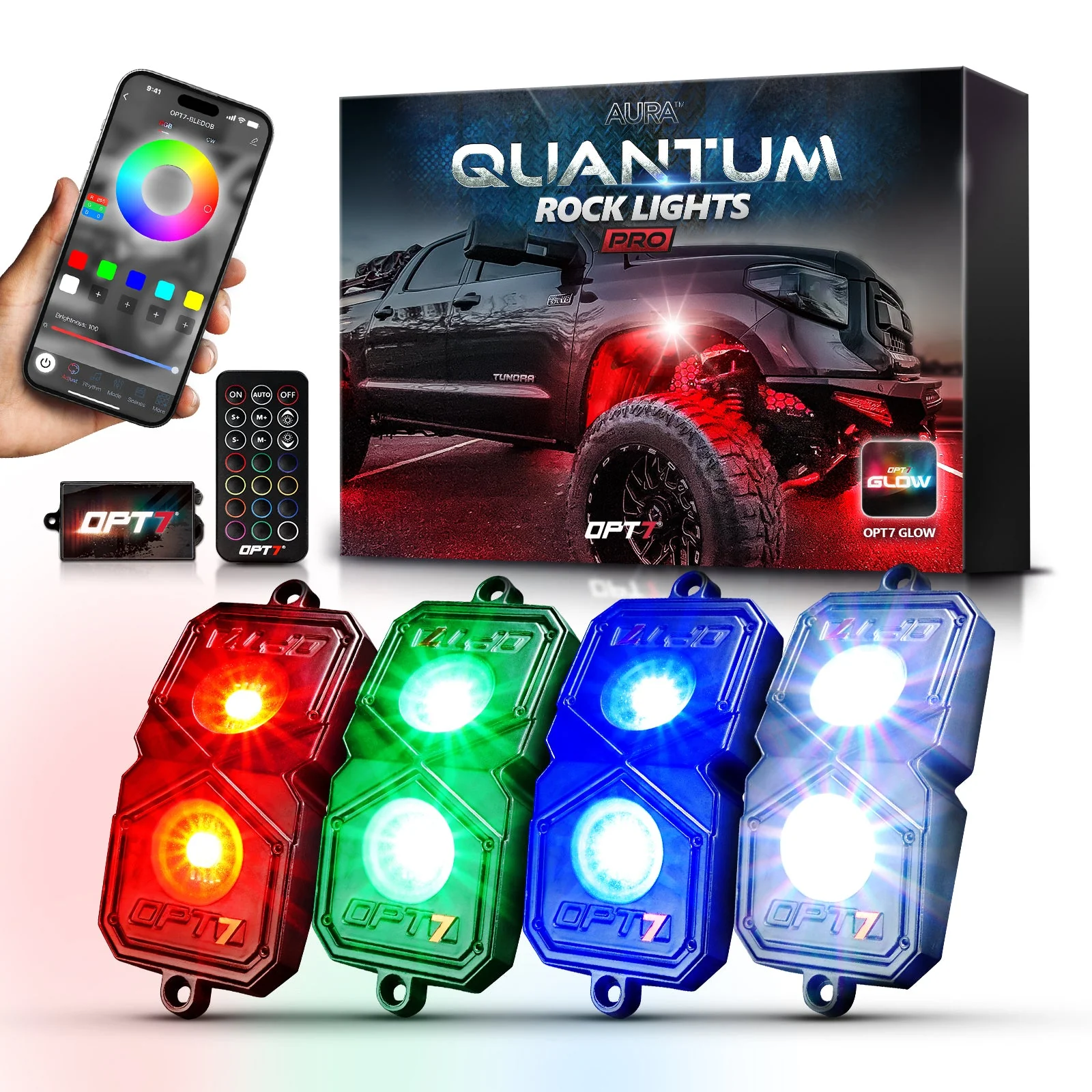 AURA PRO LED Lighting Kit for Truck Bundle (Quantum LED Rocklight + Underglow LED Kit + Sidekick LED Kit ) - Bluetooth APP and Remote Controlled - Image 8