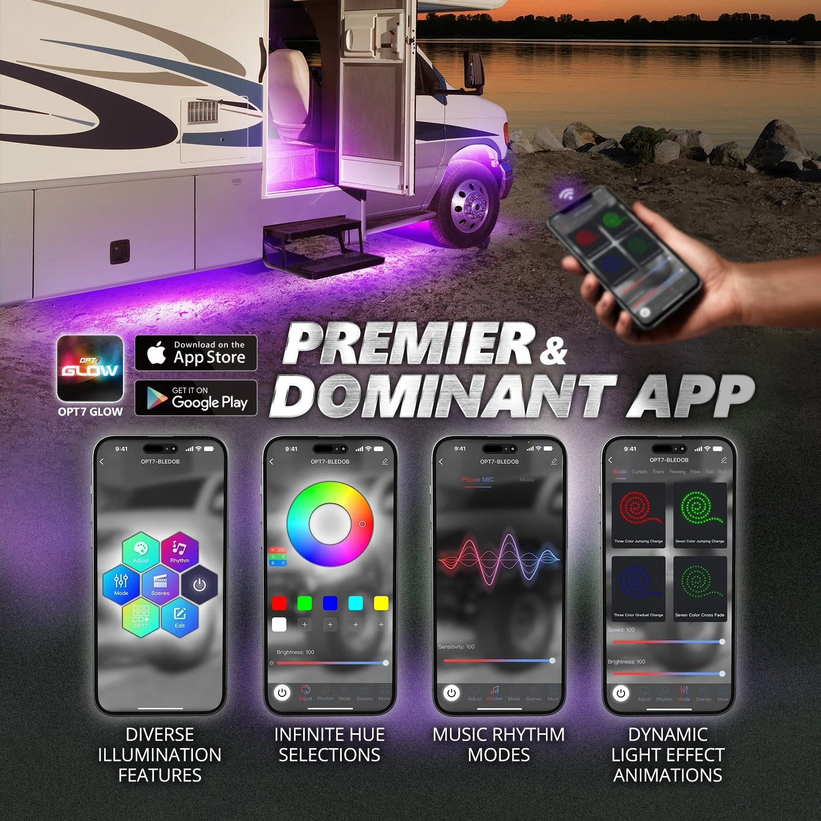 AURA PRO RV LED Aluminum Underglow Lighting Kit - Bluetooth Enabled APP Full Color Spectrum - Image 2