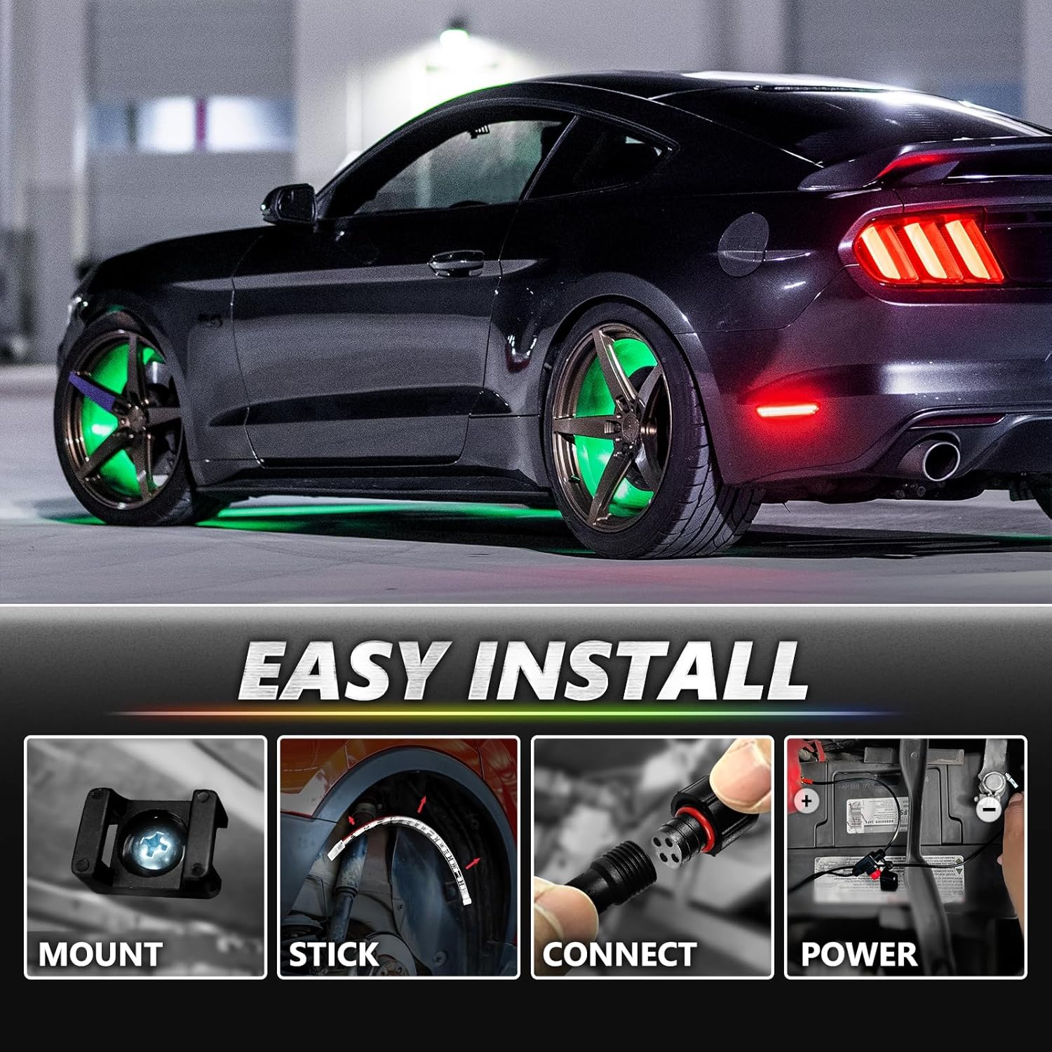 AURA PRO Wheel Well LED Lighting Kit 4 x 24-Inch Multi-Color Strips - Bluetooth Enabled APP Full Color Spectrum - Image 4