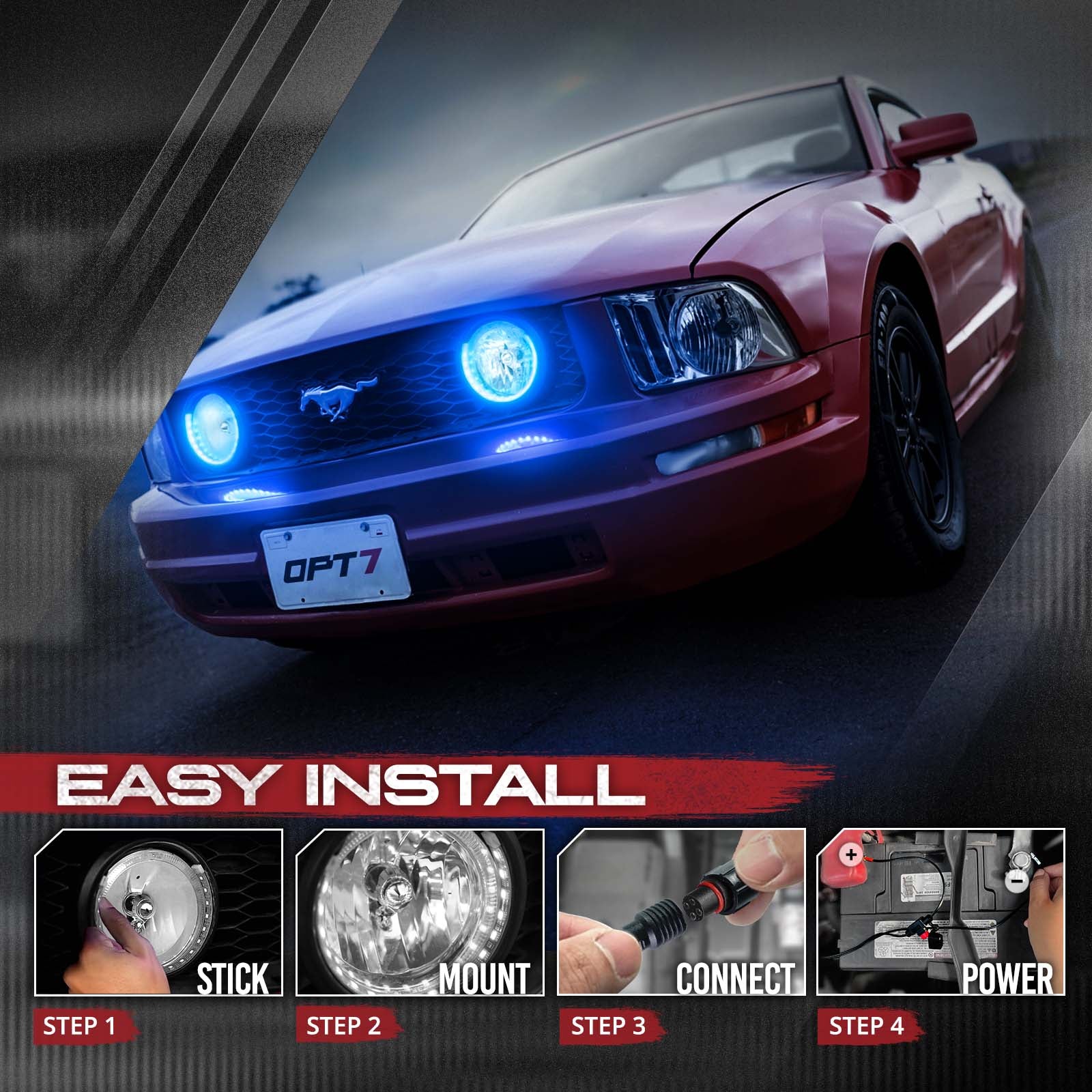 AURA Remote Control Day Time Running Light DRL Halo RGB for Ford Mustang 2005-2014 - Install Friendly - Image 3