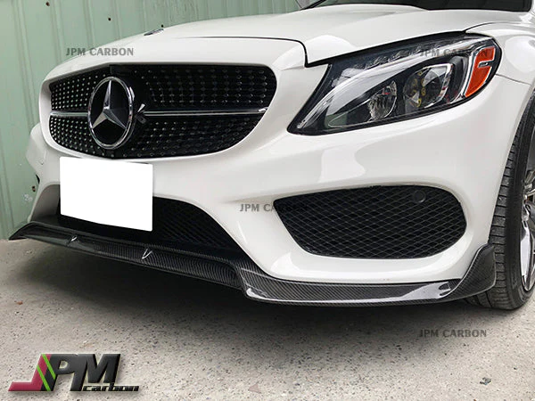 B Style Carbon Fiber Front Bumper Add-on Cover Lip Fits For 2015-2018 Mercedes-Benz W205 Pre-facelift C-Class with AMG Sport Package Only - Image 4