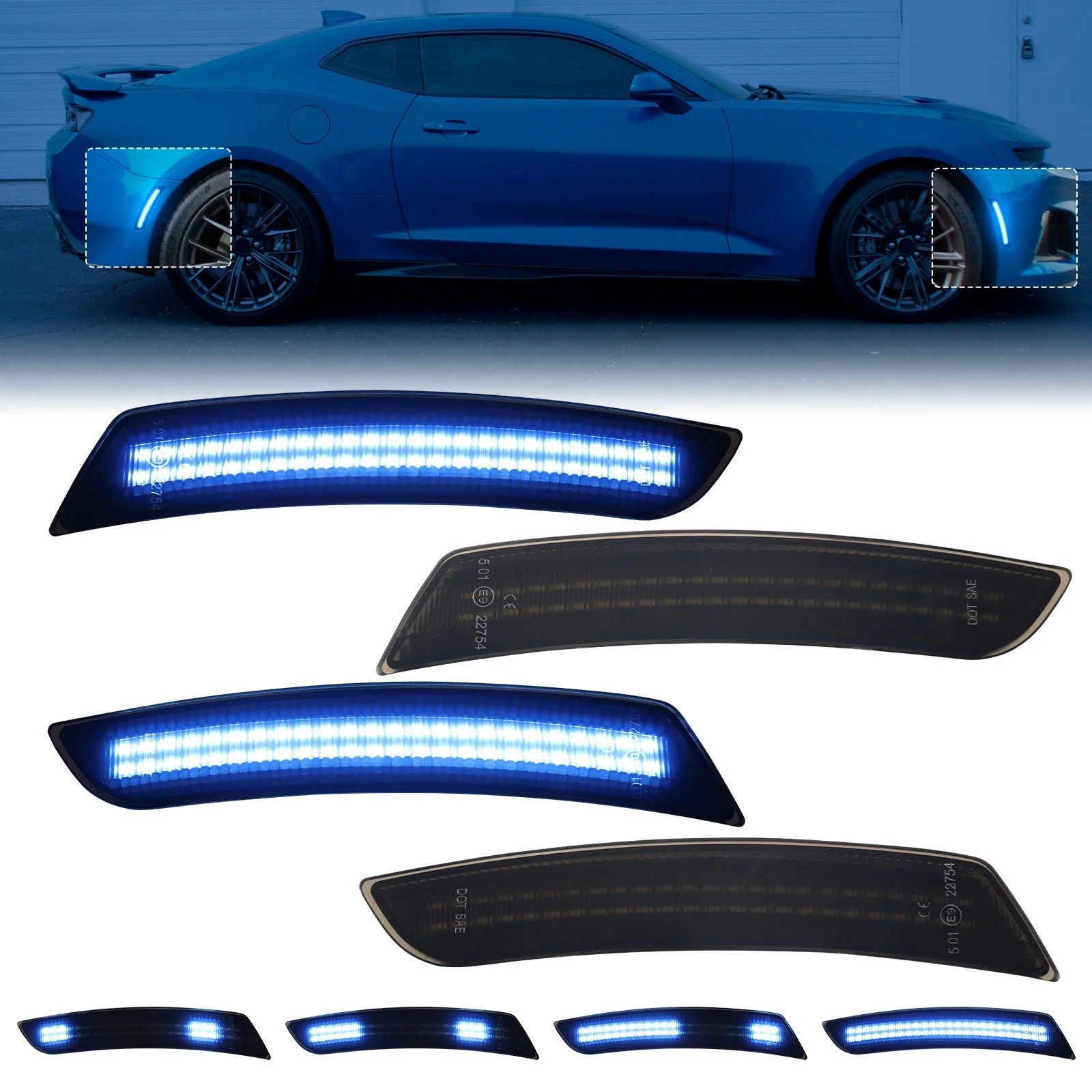 CAMARO 16-24 FRONT/REAR DYNAMIC SMOKED LED SIDE MARKERS - Image 3