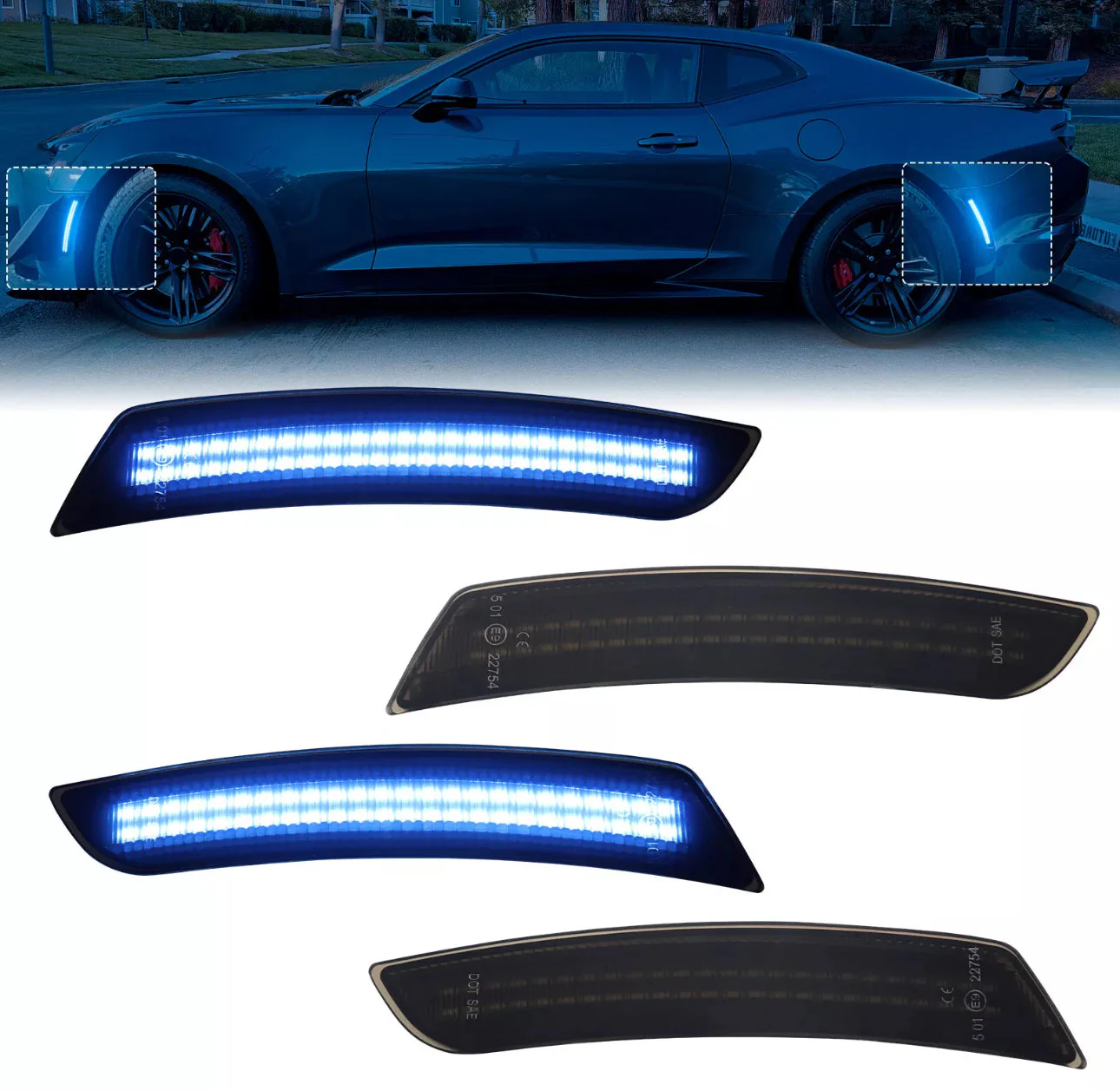 CAMARO 16-24 FRONT/REAR SMOKED LED SIDE MARKERS - Image 3