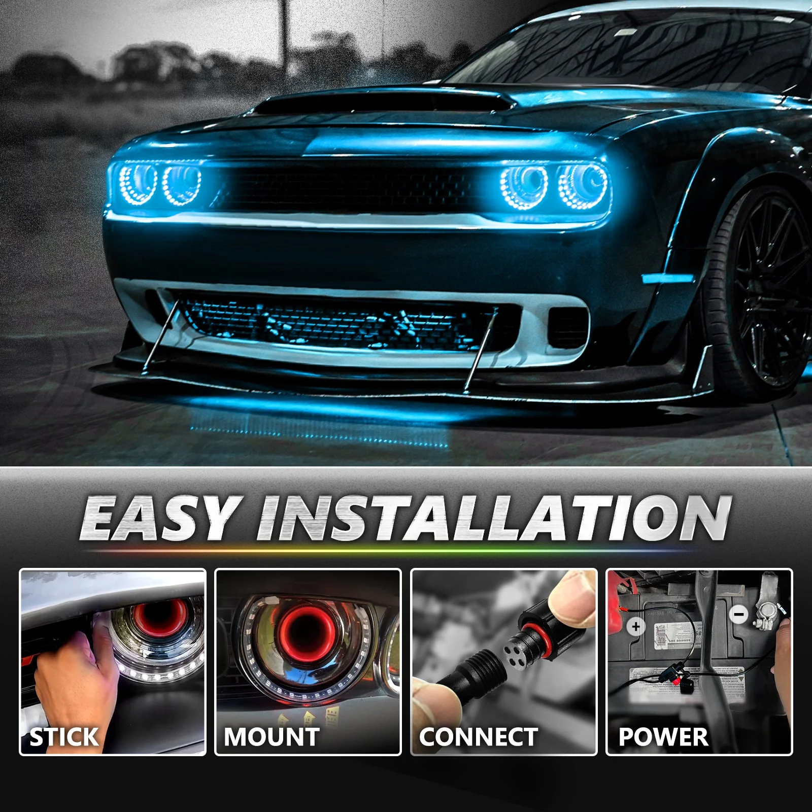 Dodge Challenger 08-23 AURA PRO Bluetooth DRL Halo RGB - Install Friendly - Image 5