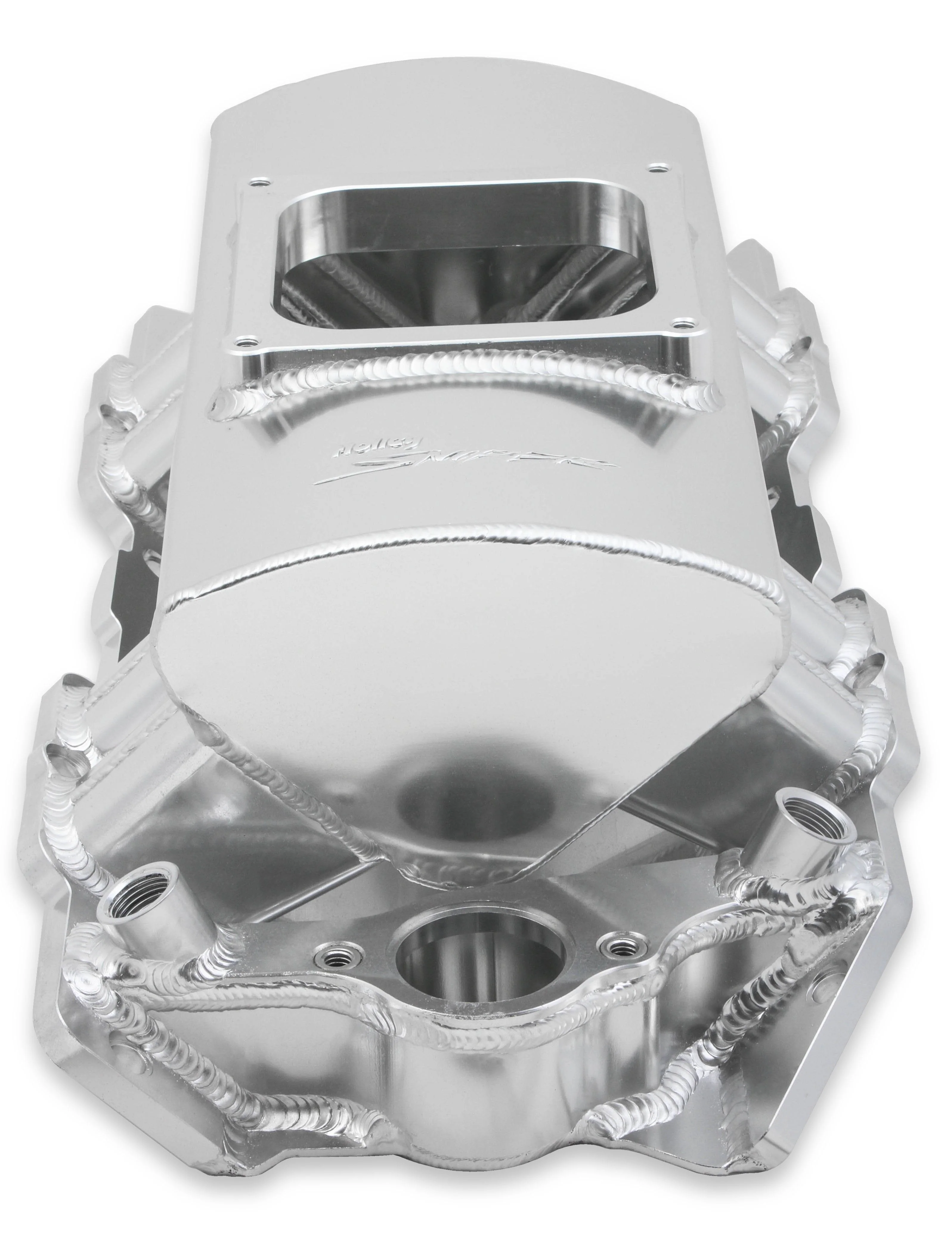 Fabricated Intake Manifold BBC Single Plane 1 x 4500 Silver with Sniper Logo - Image 5
