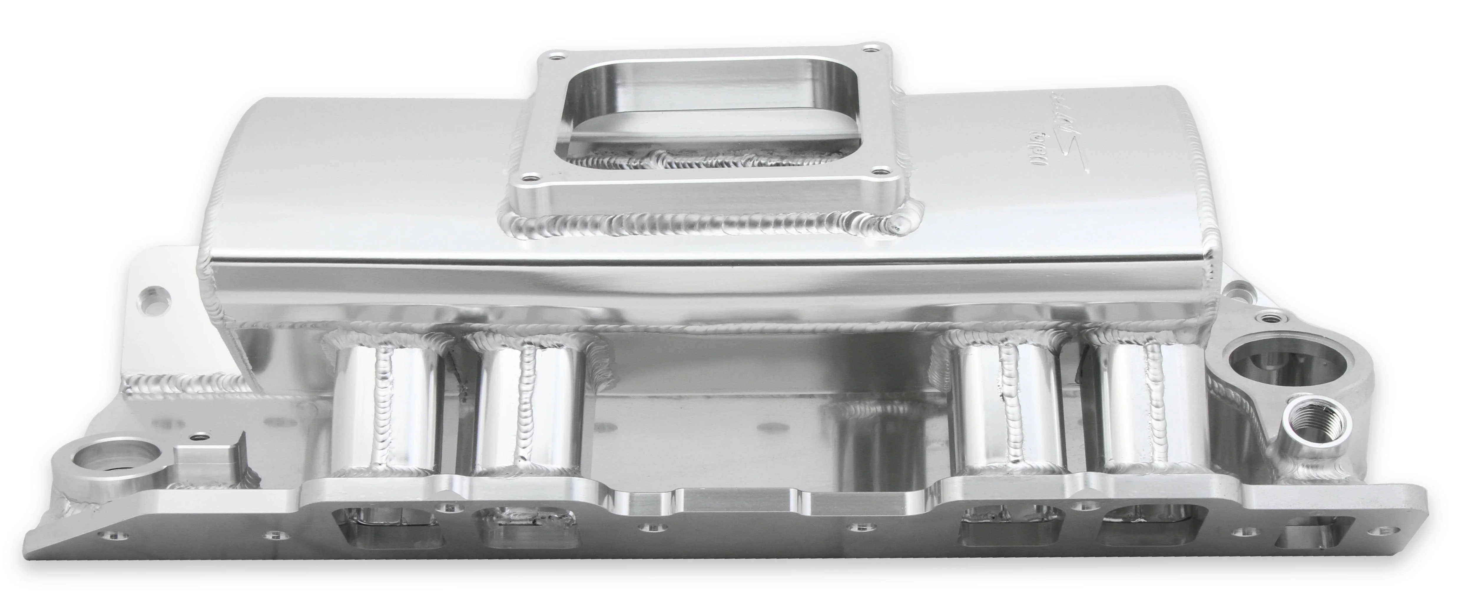 Fabricated Intake Manifold BBC Single Plane 1 x 4500 Silver with Sniper Logo - Image 6