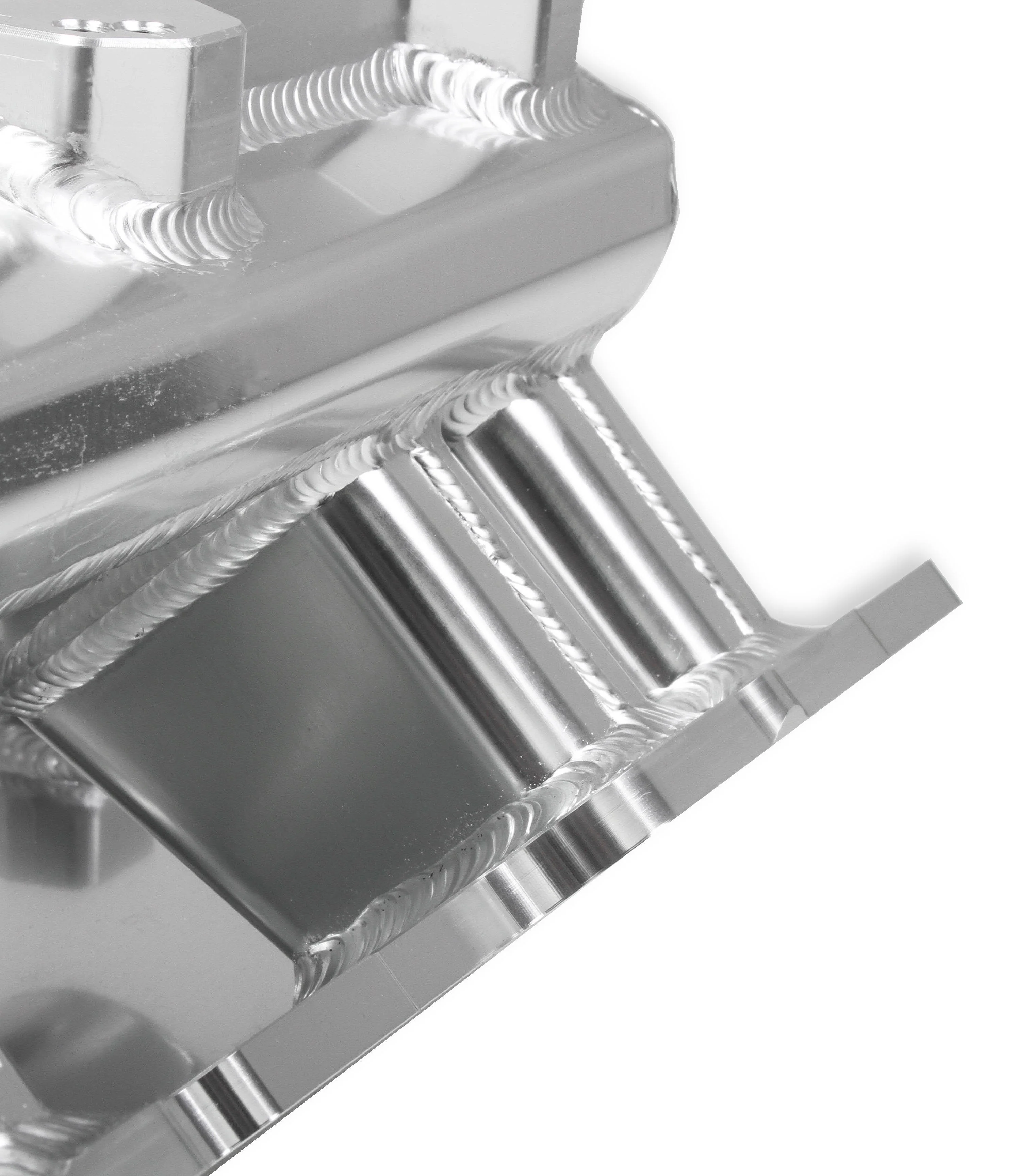 Fabricated Intake Manifold BBC Single Plane 2 x 4150 Silver with Sniper Logo - Image 10