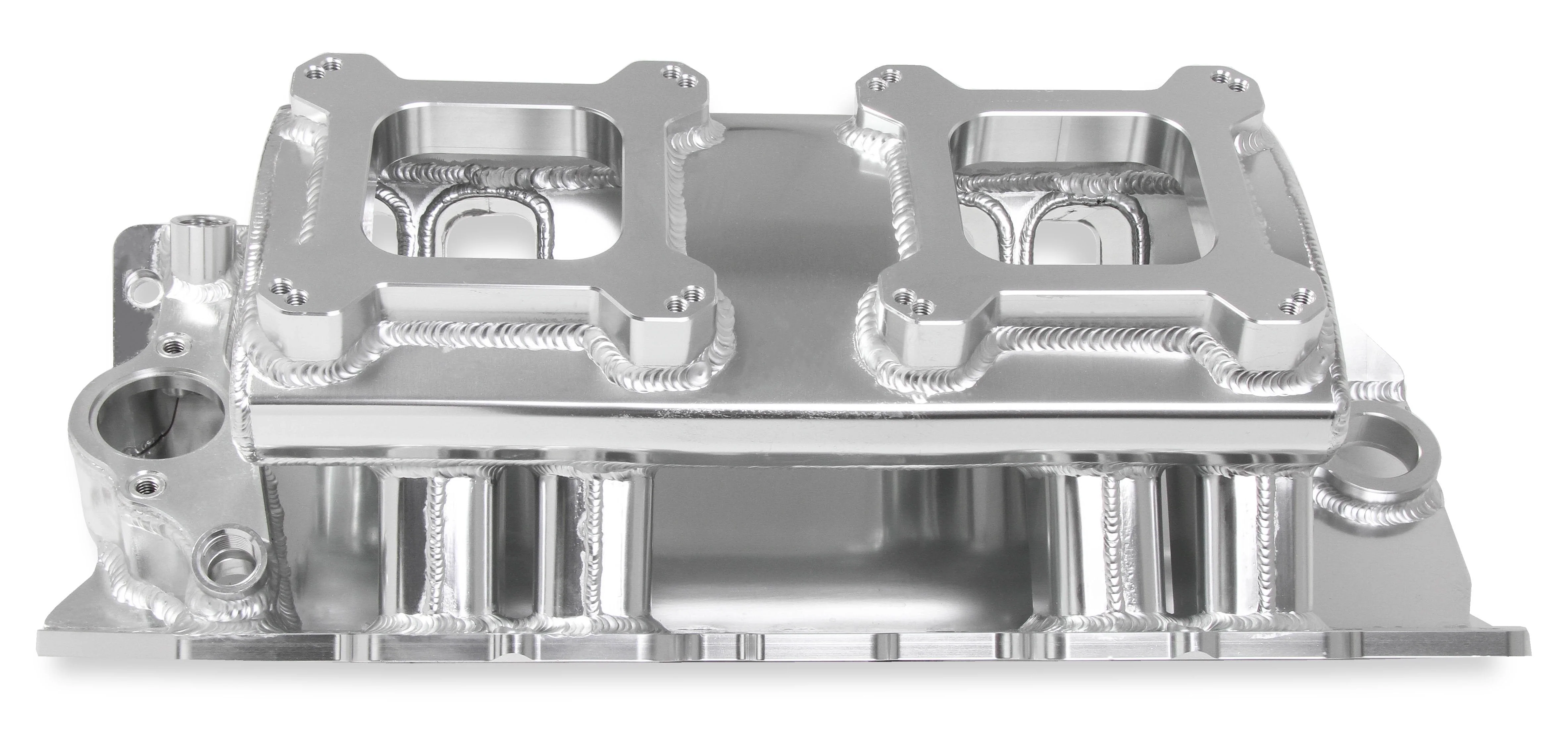 Fabricated Intake Manifold BBC Single Plane 2 x 4150 Silver with Sniper Logo - Image 2