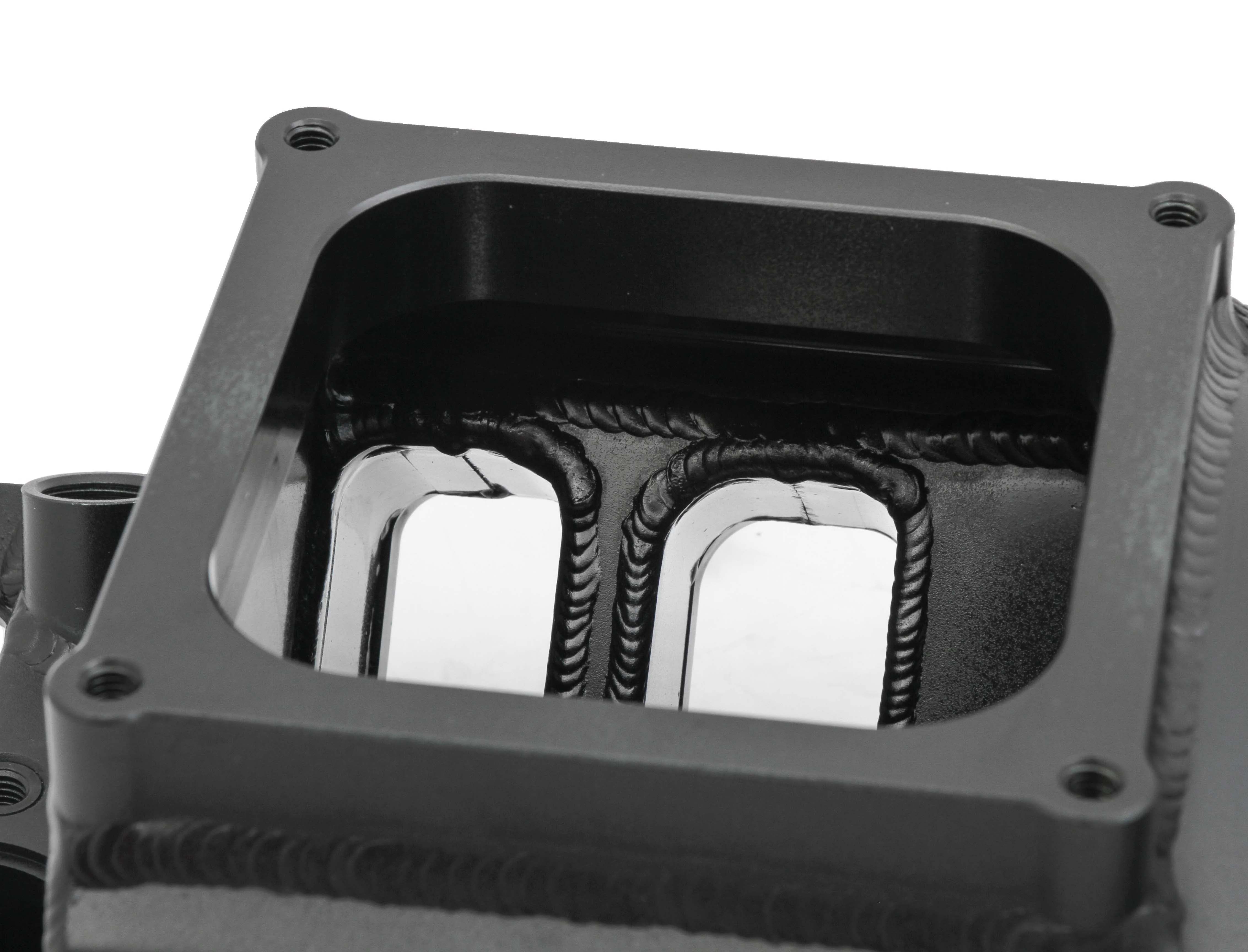 Fabricated Intake Manifold BBC Single Plane 2 x 4500 Black with Sniper Logo - Image 9