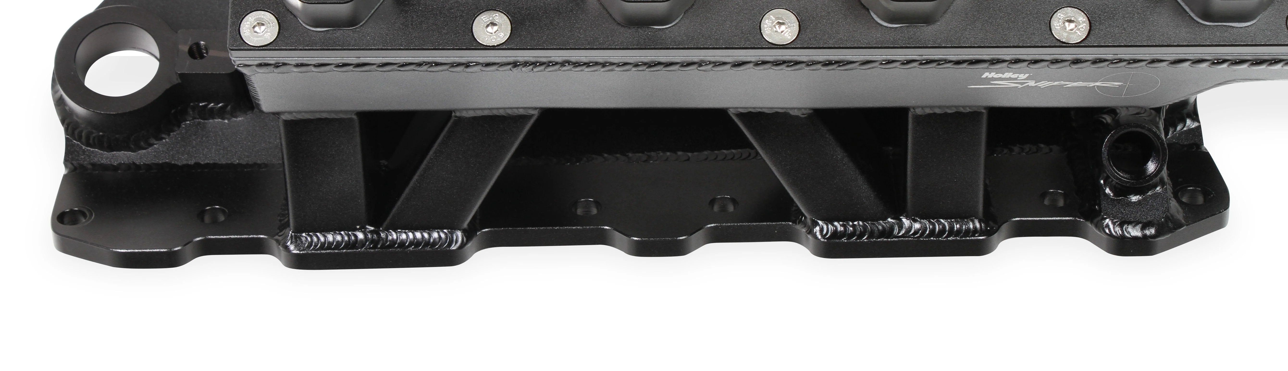 Fabricated Intake Manifold SBC Single Plane Carbureted (2 x 4150 style flange changeable plate) Black with Sniper logo - Image 11