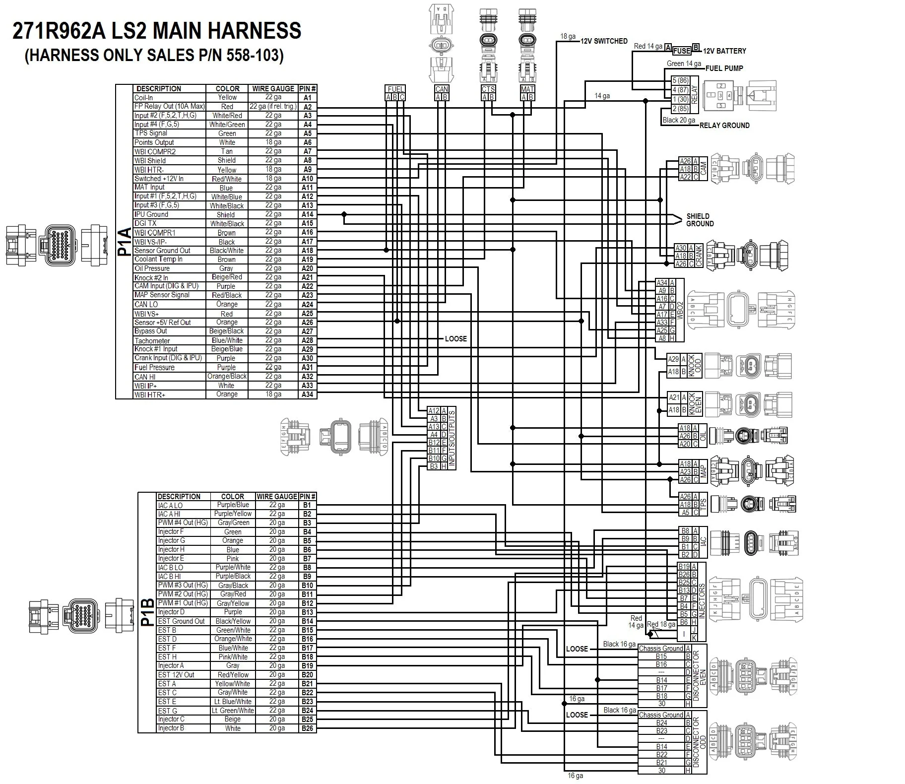 GM LS2/3/7 (58x crank sensor) with USCAR (EV6 Style) connectors on injector harness, Includes Bosch Oxygen Sensor - Image 2