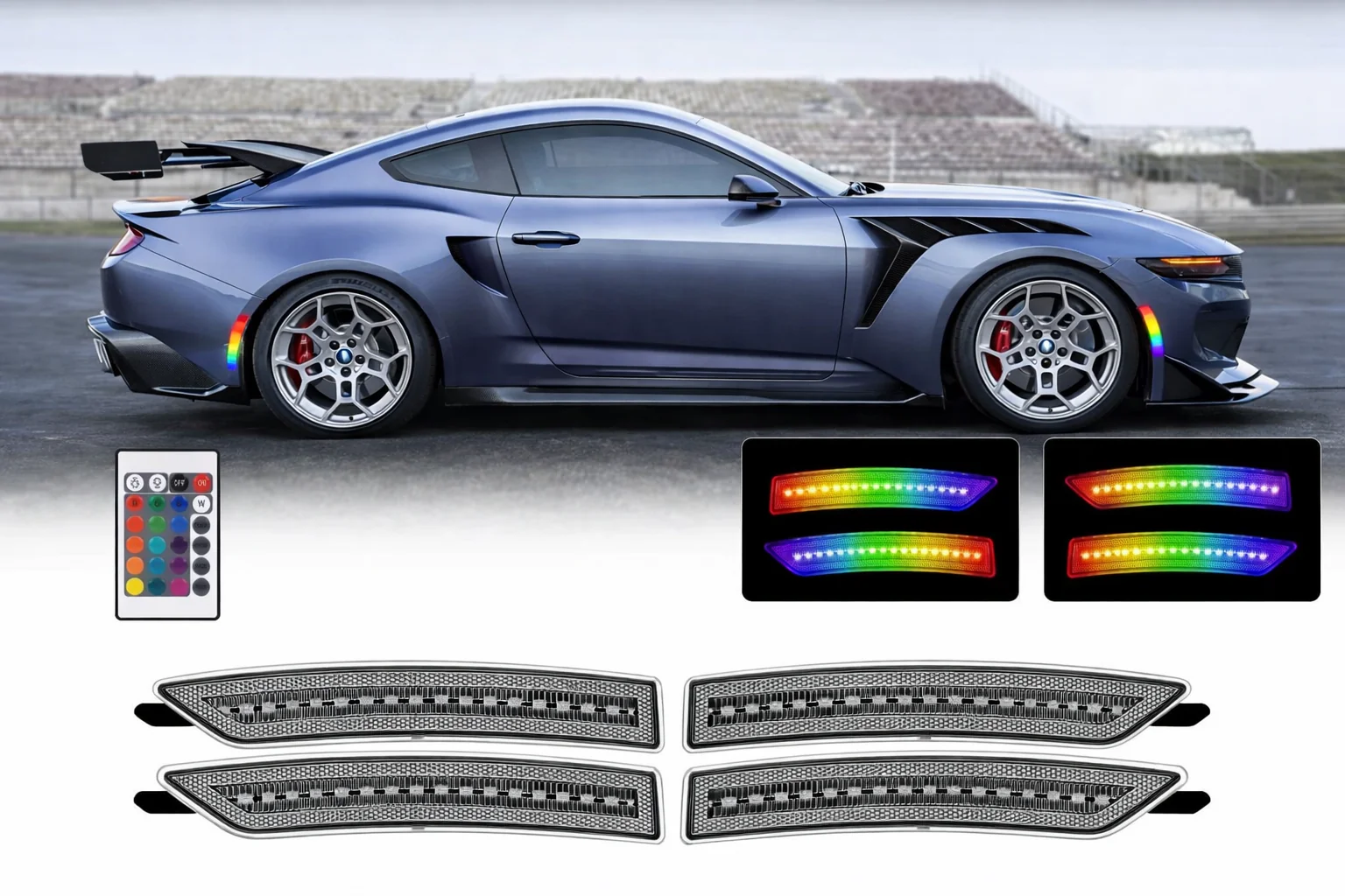 MUSTANG 24-26 FRONT/REAR RGB DYNAMIC LED SIDE MARKERS w/ REMOTE - Image 2
