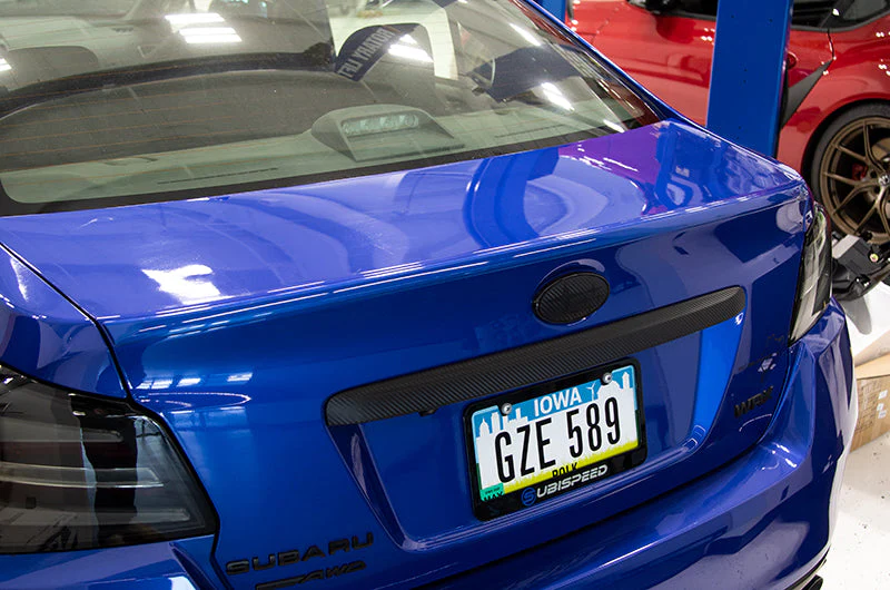 OLM Paint Matched Trunk Hole Delete for OEM Short Spoiler - World Rally Blue - 2015-2021 Subaru WRX / STI - Image 2