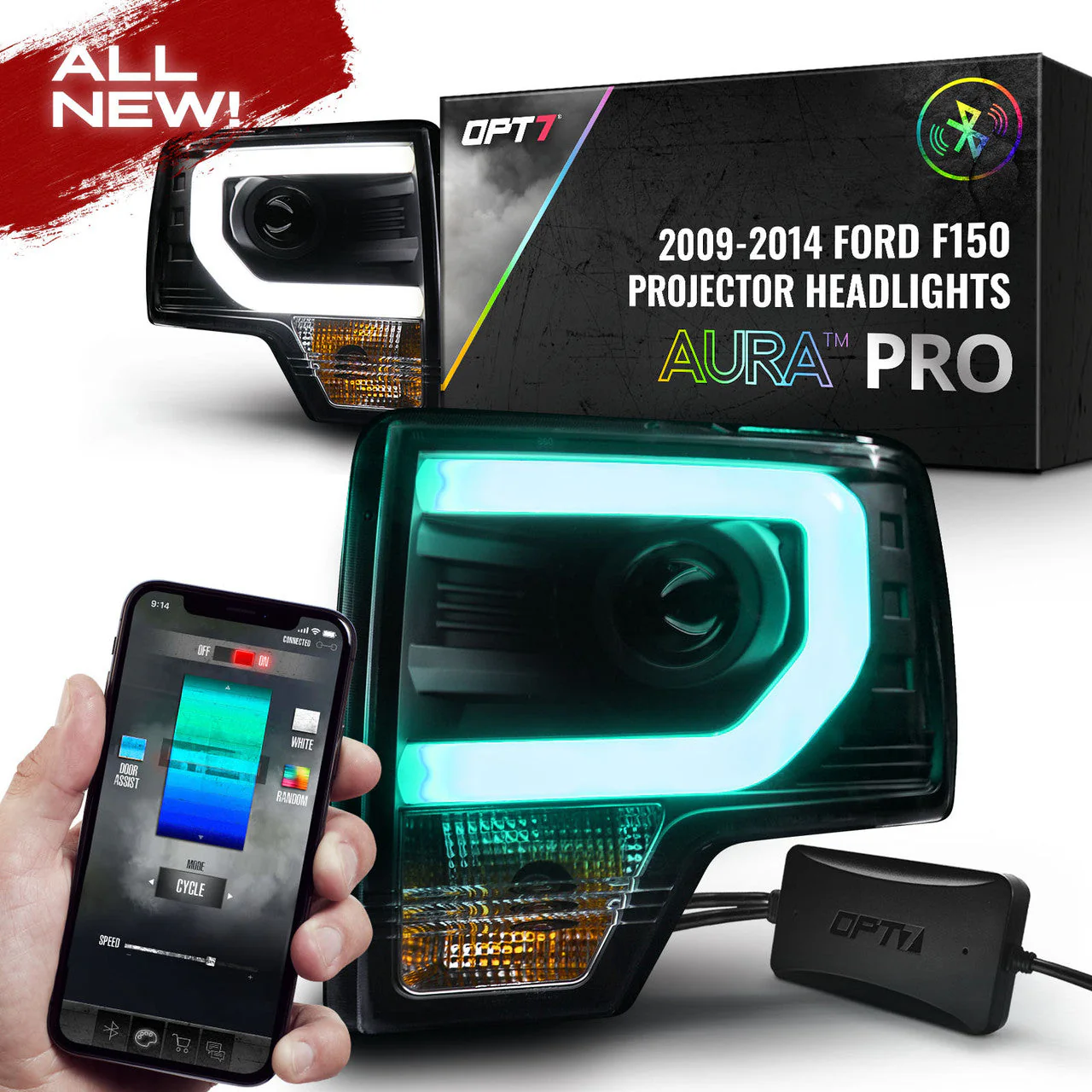 OPT7 09-14 F150 Black AURA RGB-W DRL LED Tube Headlights Projector -Bluetooth BUILT IN Full Color - Image 19