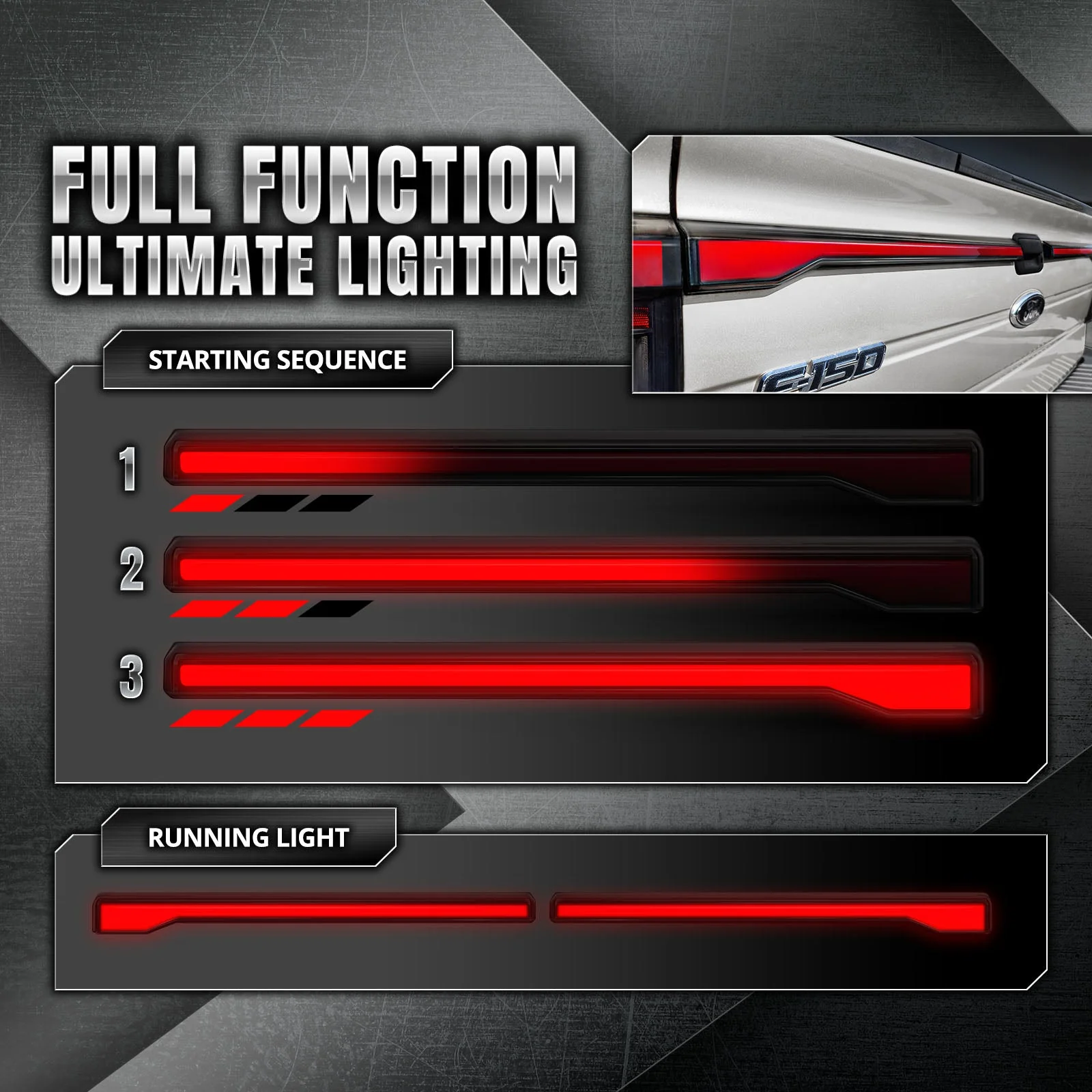 OPT7 Full-Width Strip Cross LED Tail Light with Sequential Red or Yellow Signal for 12th Gen 09-14 Ford F150 (Inspired from New Ford F-150 Lighting) - Image 3