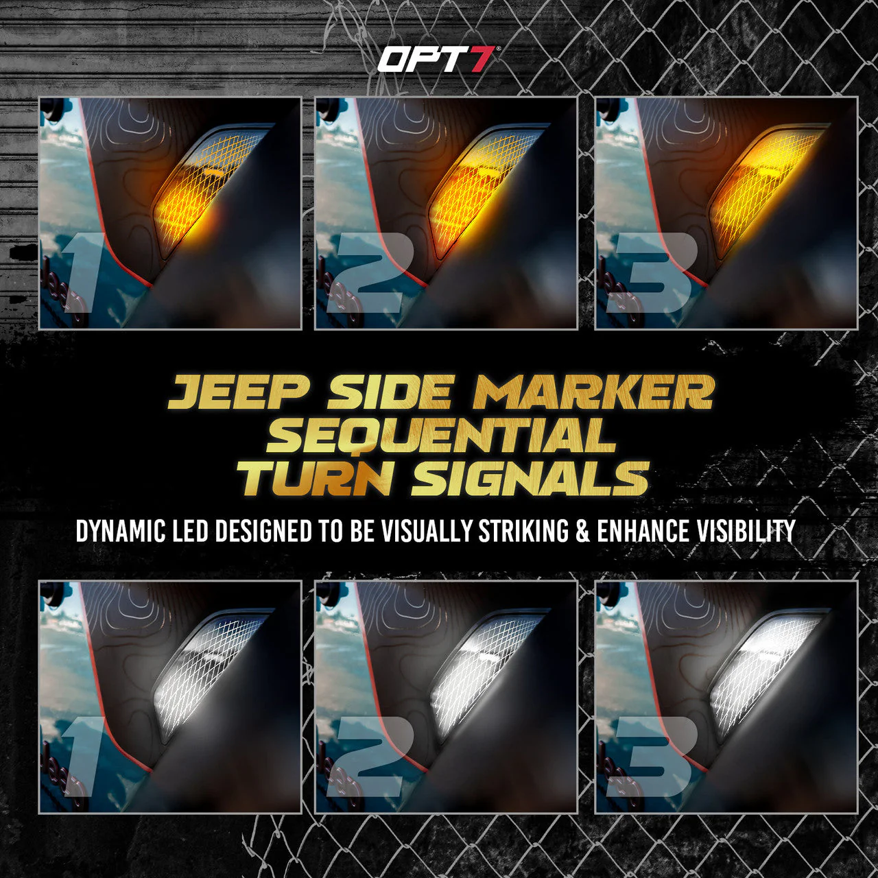 OPT7 LED Side Marker for Jeep Wrangler JL & Gladiator JT 18-23 w- Amber Sequential Turn Signal, White Running Light - Image 3