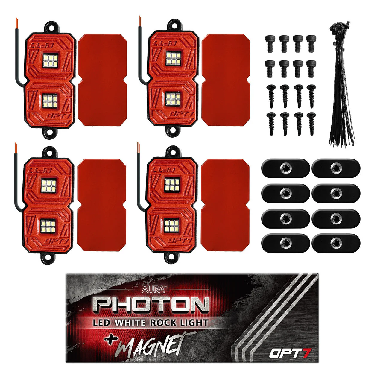 OPT7 Photon White 4PCS LED Rock Light w-Magnet Wide Angle Underglow Neon Lighting Kit - Image 5
