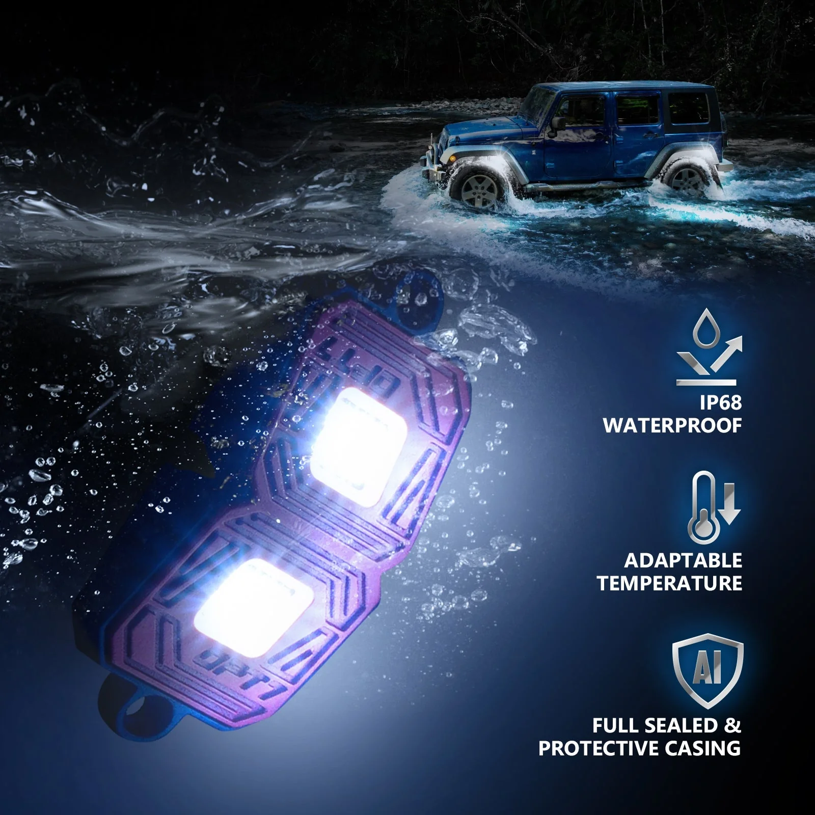 OPT7 Photon White 8PCS LED Rock Light w-Magnet Wide Angle Underglow Neon Lighting Kit - Image 4
