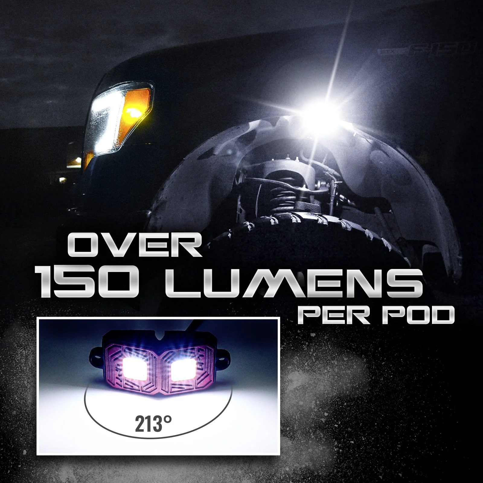 OPT7 Photon White 8PCS LED Rock Light w-Magnet Wide Angle Underglow Neon Lighting Kit - Image 6