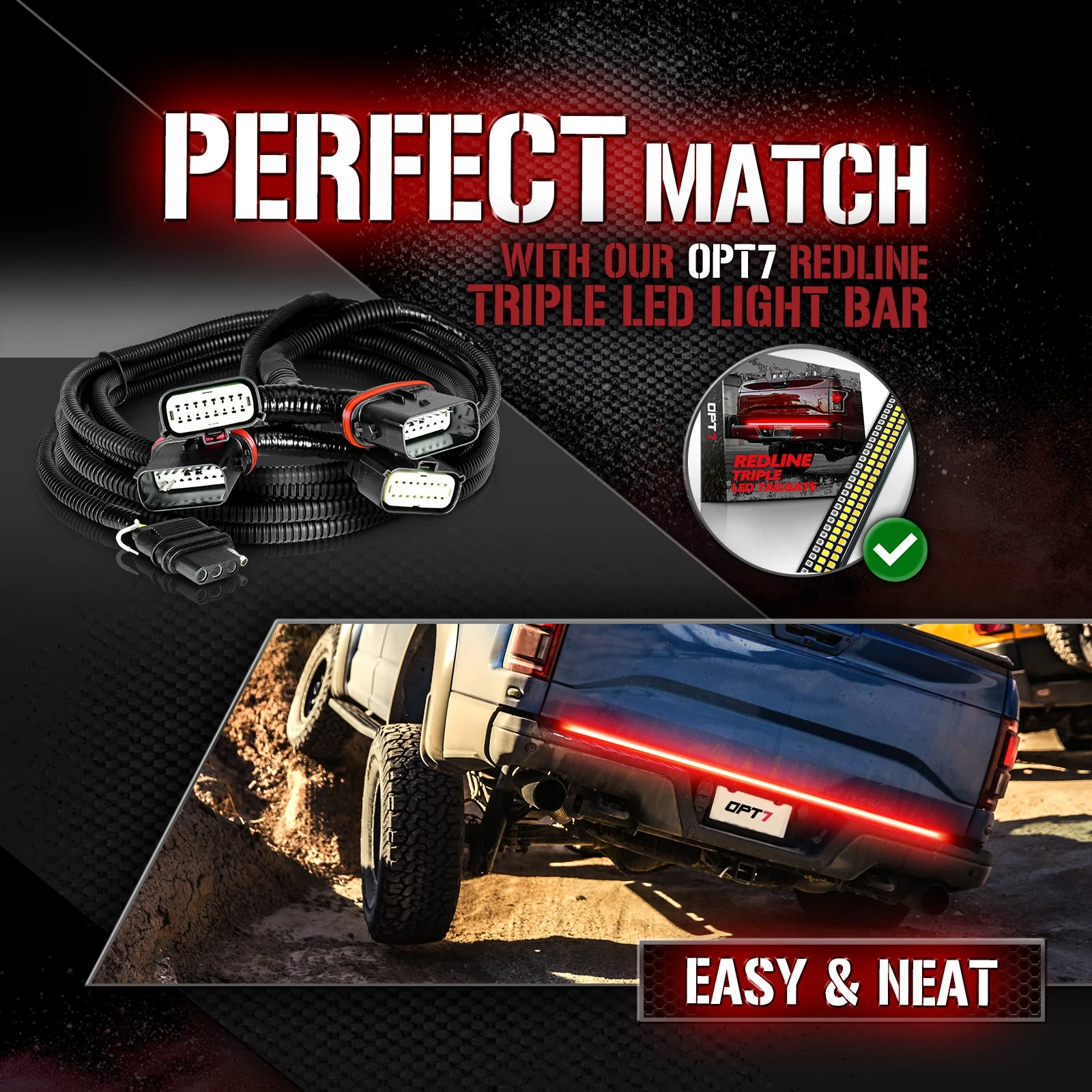OPT7 Redline Parlux Triple Tailgate Light Bar 60" Bundle for Ford F150 15-20 with Blind Spot Easy Connect Harness - Image 14