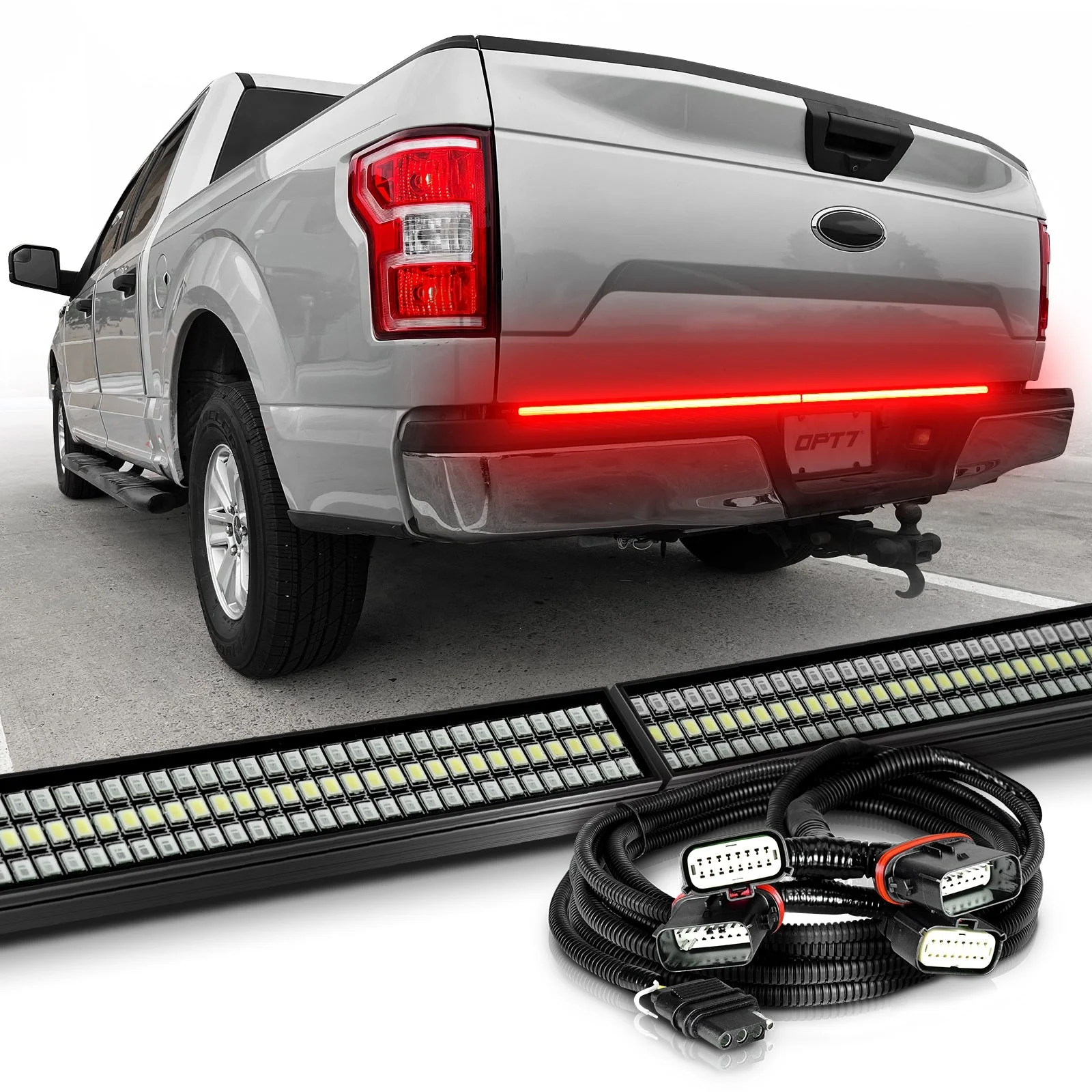 OPT7 Redline Parlux Triple Tailgate Light Bar 60" Bundle for Ford F150 15-20 with Blind Spot Easy Connect Harness and Tailgate Light Bar Magnets - Image 17