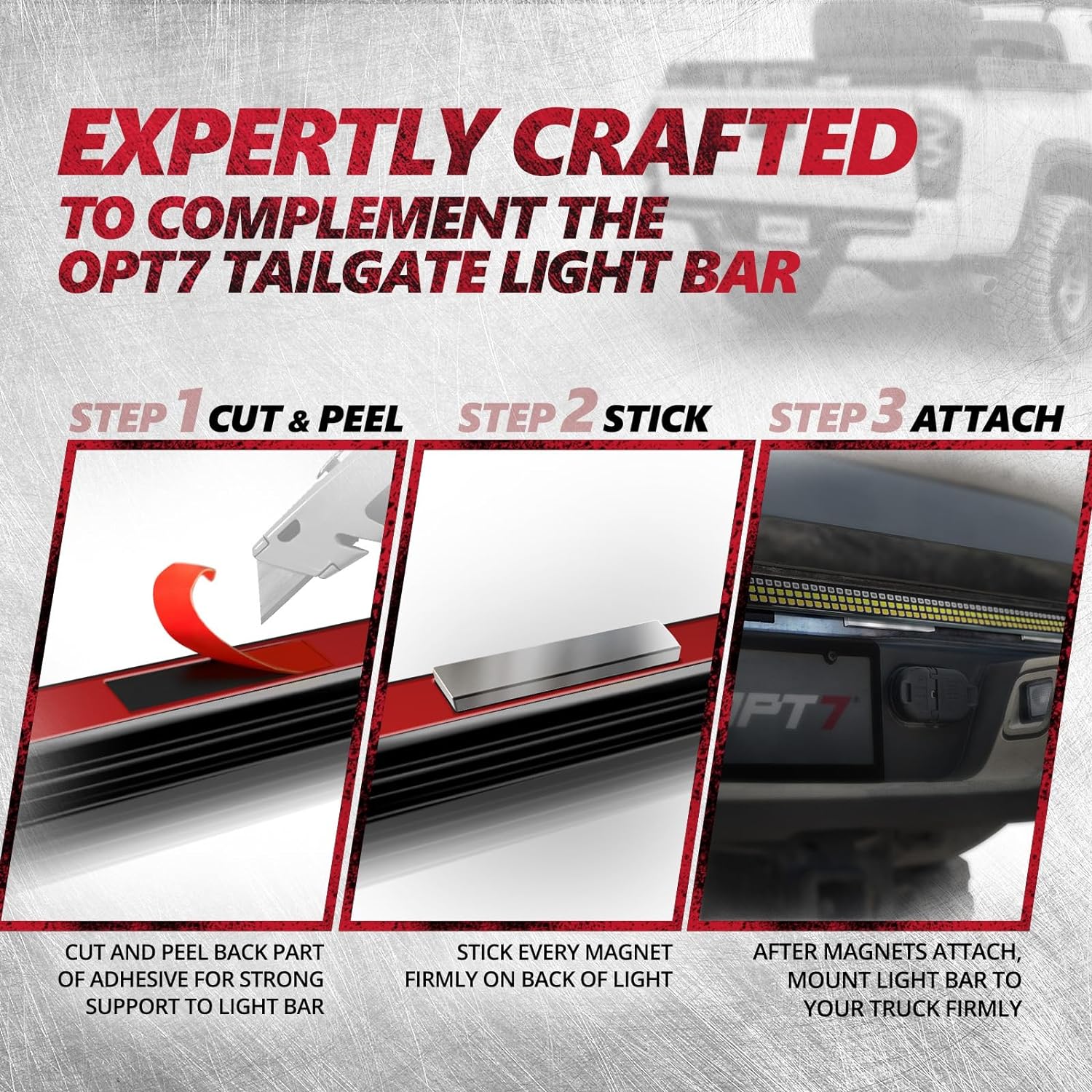 OPT7 Redline Parlux Triple Tailgate Light Bar 60" Bundle for Ford F150 15-20 with Blind Spot Easy Connect Harness and Tailgate Light Bar Magnets - Image 23