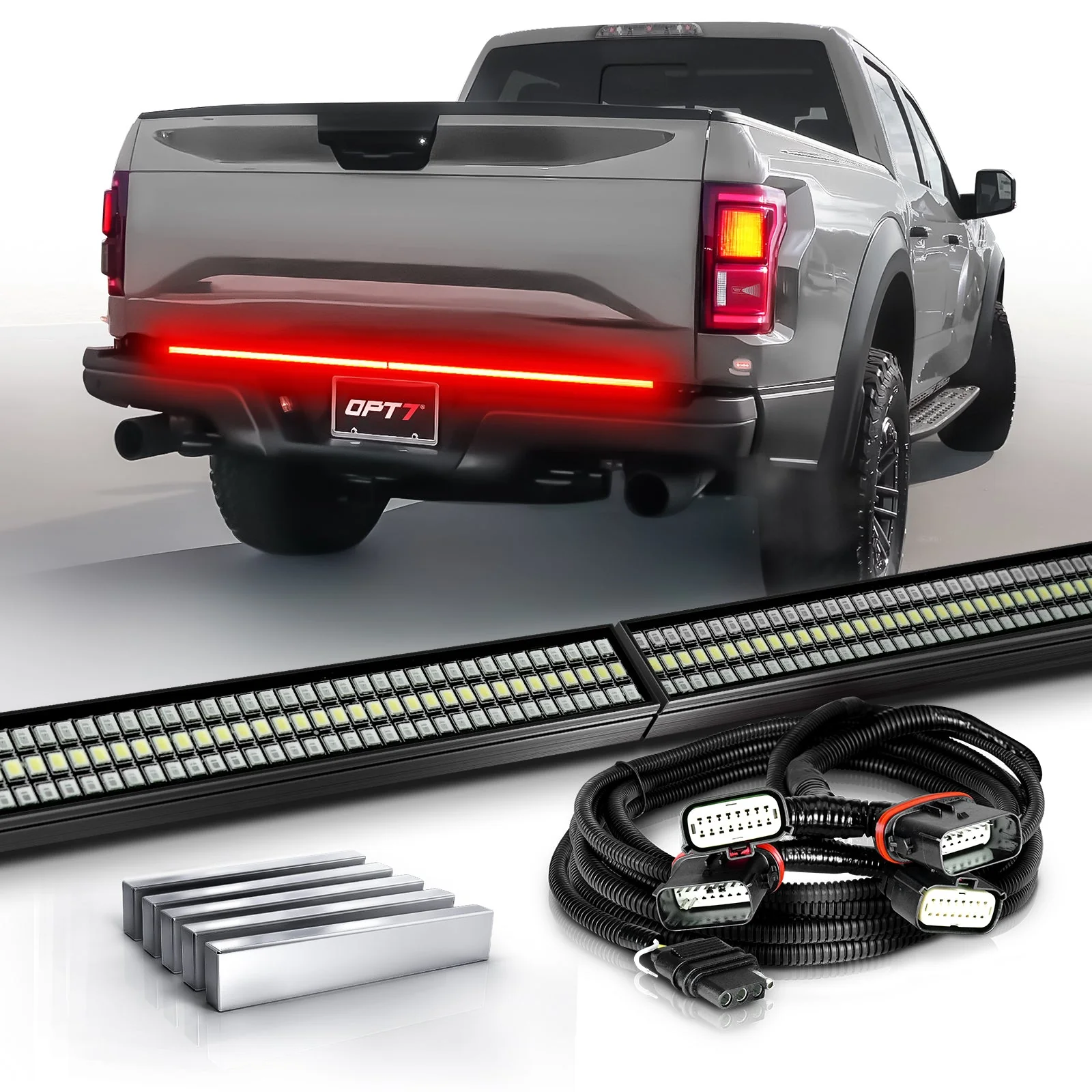 OPT7 Redline Parlux Triple Tailgate Light Bar 60" Bundle for Ford F150 15-20 with Blind Spot Easy Connect Harness and Tailgate Light Bar Magnets - Image 24