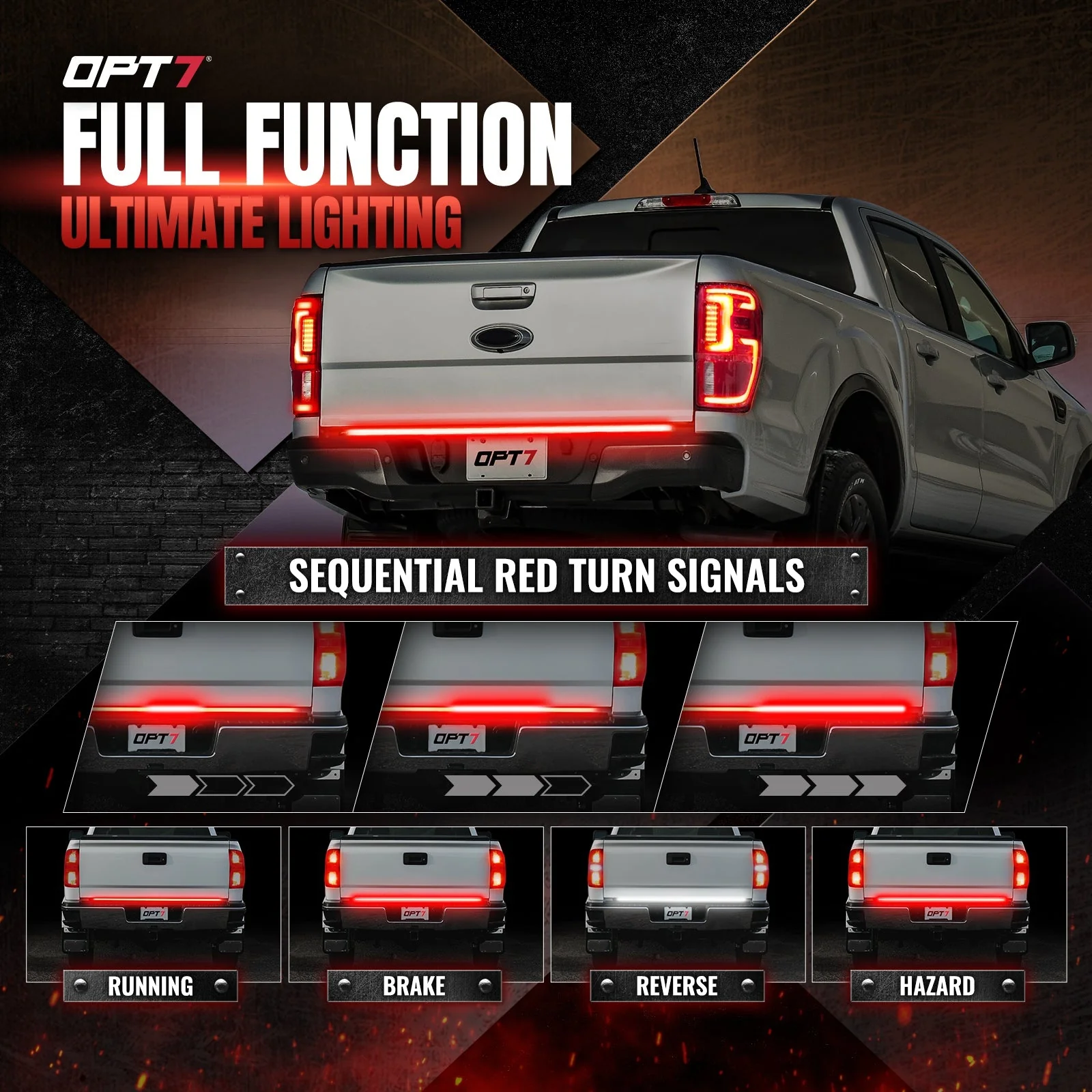 OPT7 Redline Parlux Triple Tailgate Light Bar 60" Bundle for Ford F150 15-20 with Blind Spot Easy Connect Harness and Tailgate Light Bar Magnets - Image 27