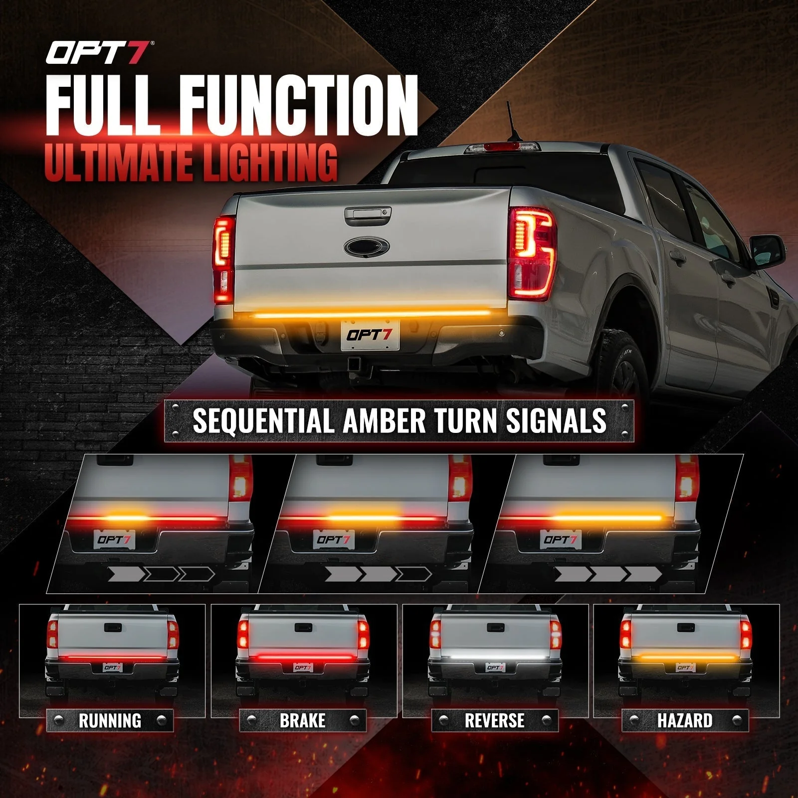 OPT7 Redline Parlux Triple Tailgate Light Bar 60" Bundle for Ford F150 15-20 with Blind Spot Easy Connect Harness and Tailgate Light Bar Magnets - Image 3