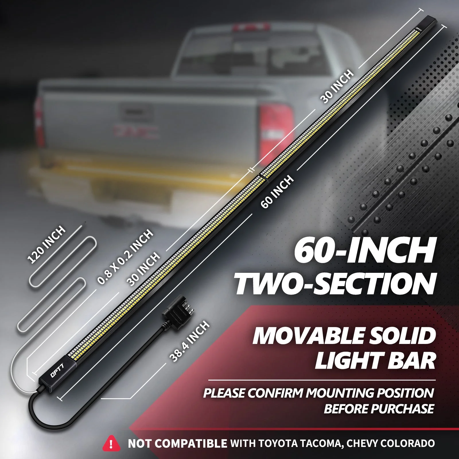 OPT7 Redline Parlux Triple Tailgate Light Bar 60" Bundle for Ford F150 15-20 with Blind Spot Easy Connect Harness and Tailgate Light Bar Magnets - Image 7