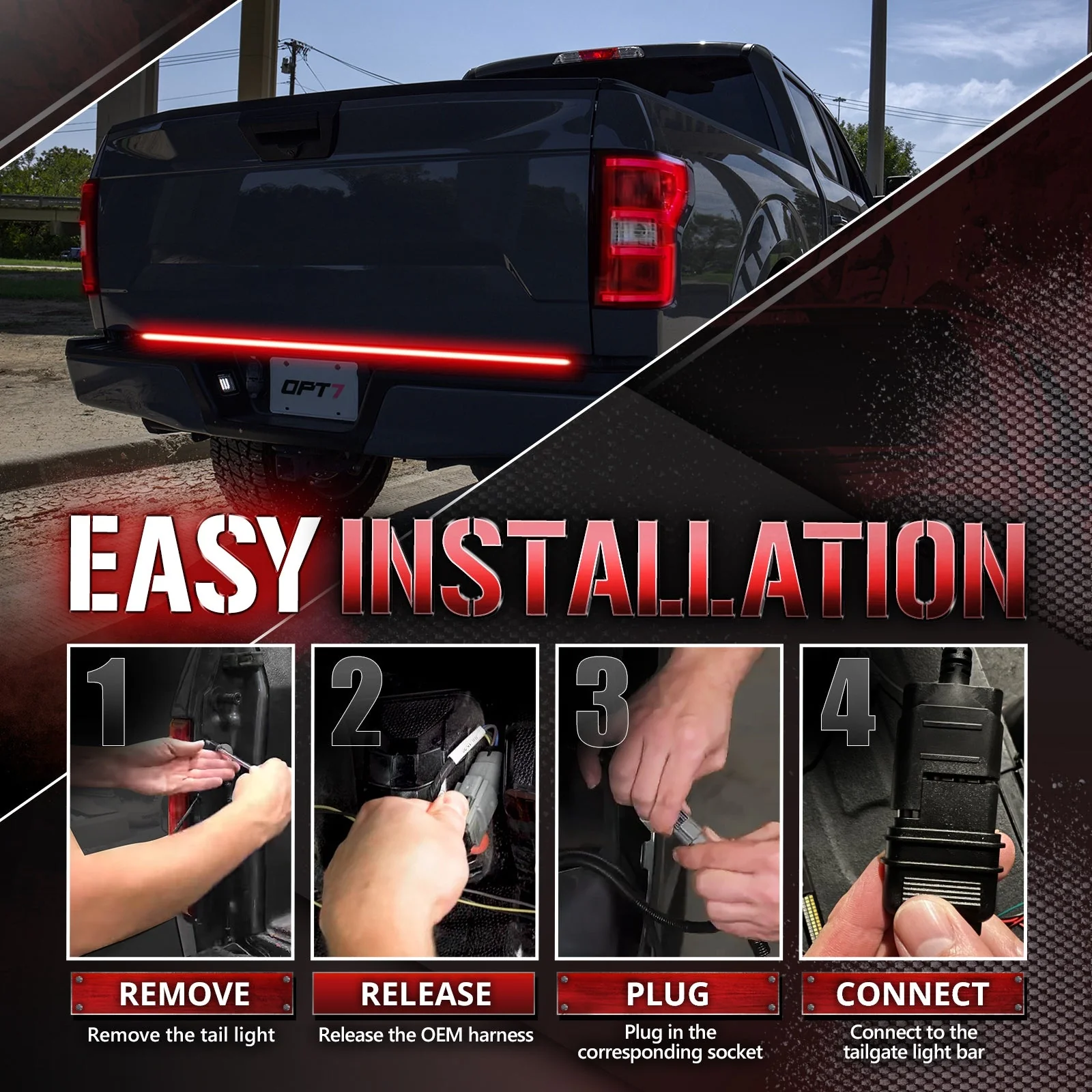 OPT7 Redline Parlux Triple Tailgate Light Bar 60" Bundle for Ford F150 18-20 Easy Connect Harness - Image 15