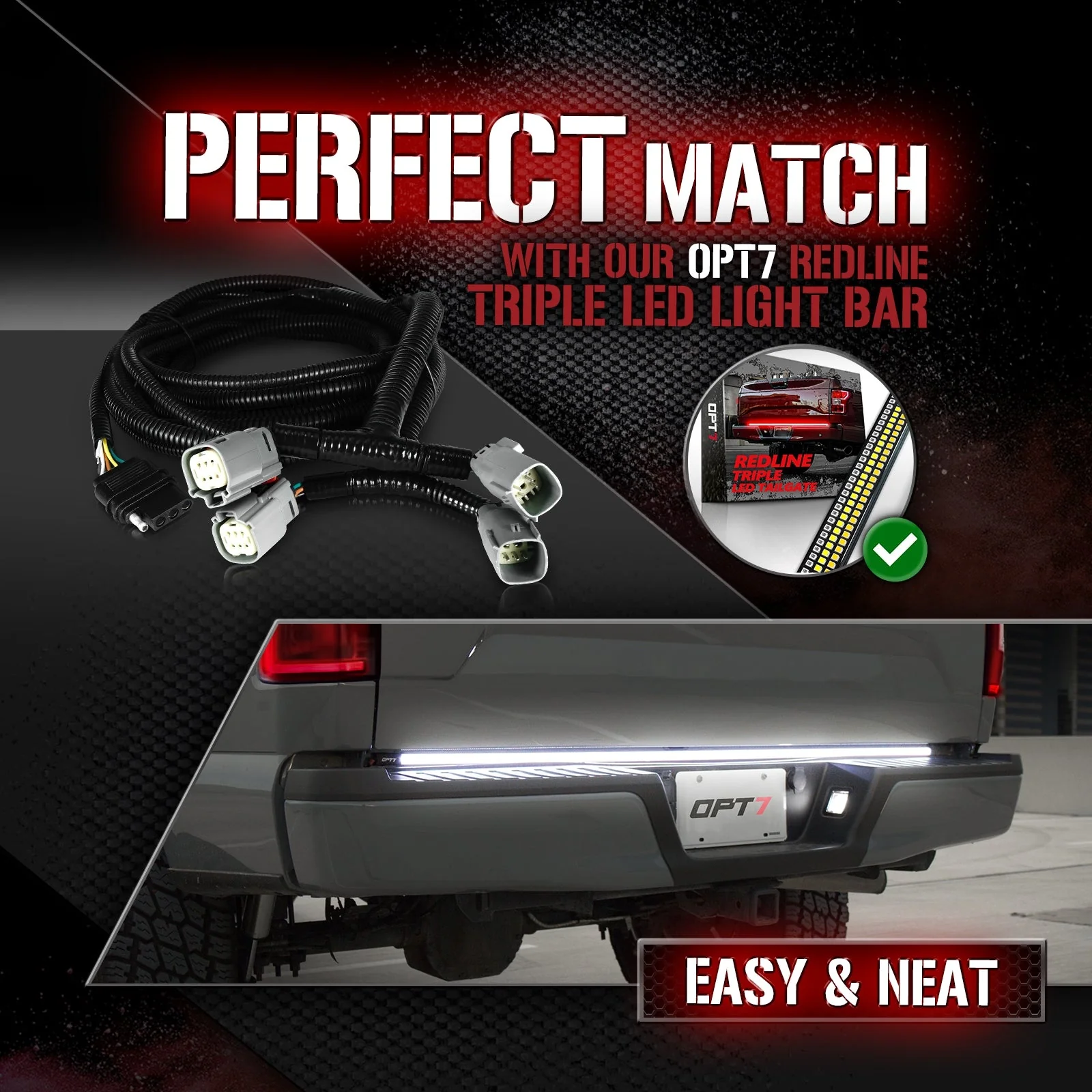 OPT7 Redline Parlux Triple Tailgate Light Bar 60" Bundle for Ford F150 18-20 Easy Connect Harness - Image 16