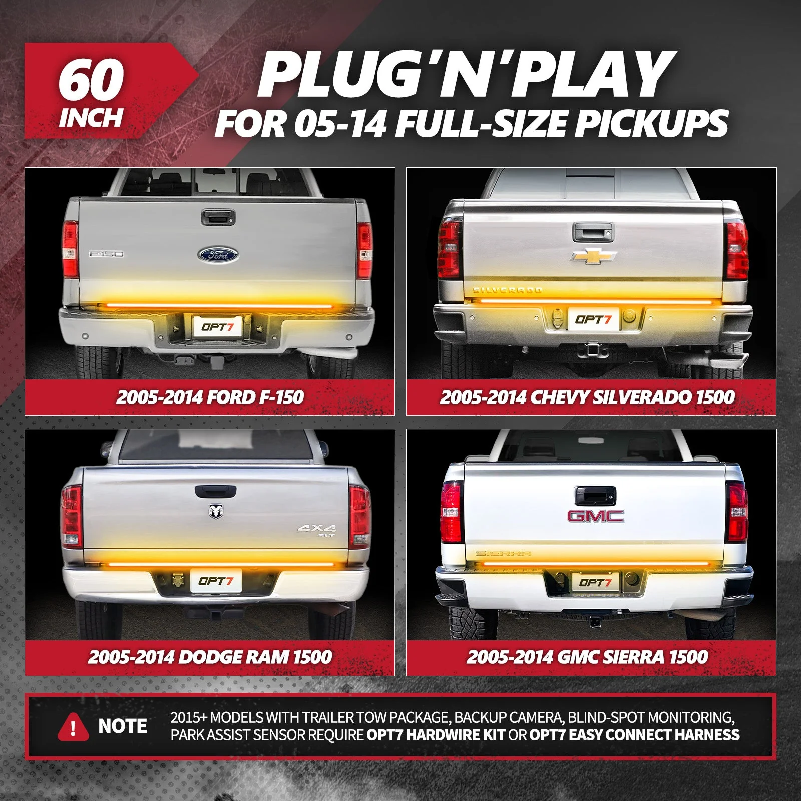 OPT7 Redline Triple Tailgate Light Bar 60" Bundle for Ford F150 18-20 Easy Connect Harness - Image 2