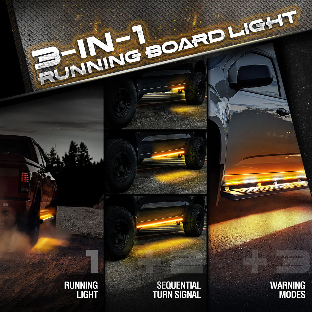 OPT7 Redline Triple Tailgate Light Bar 60" Bundle with Sidekick Running Board Light LED Strip Kit with Warning Mode - Image 7