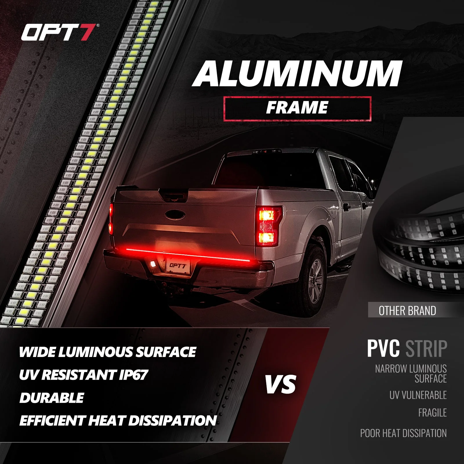 OPT7 Redline Triple Tailgate Light Bar 60" Bundle with Sidekick Sequential Running Board Light LED Strip Kit - Image 15