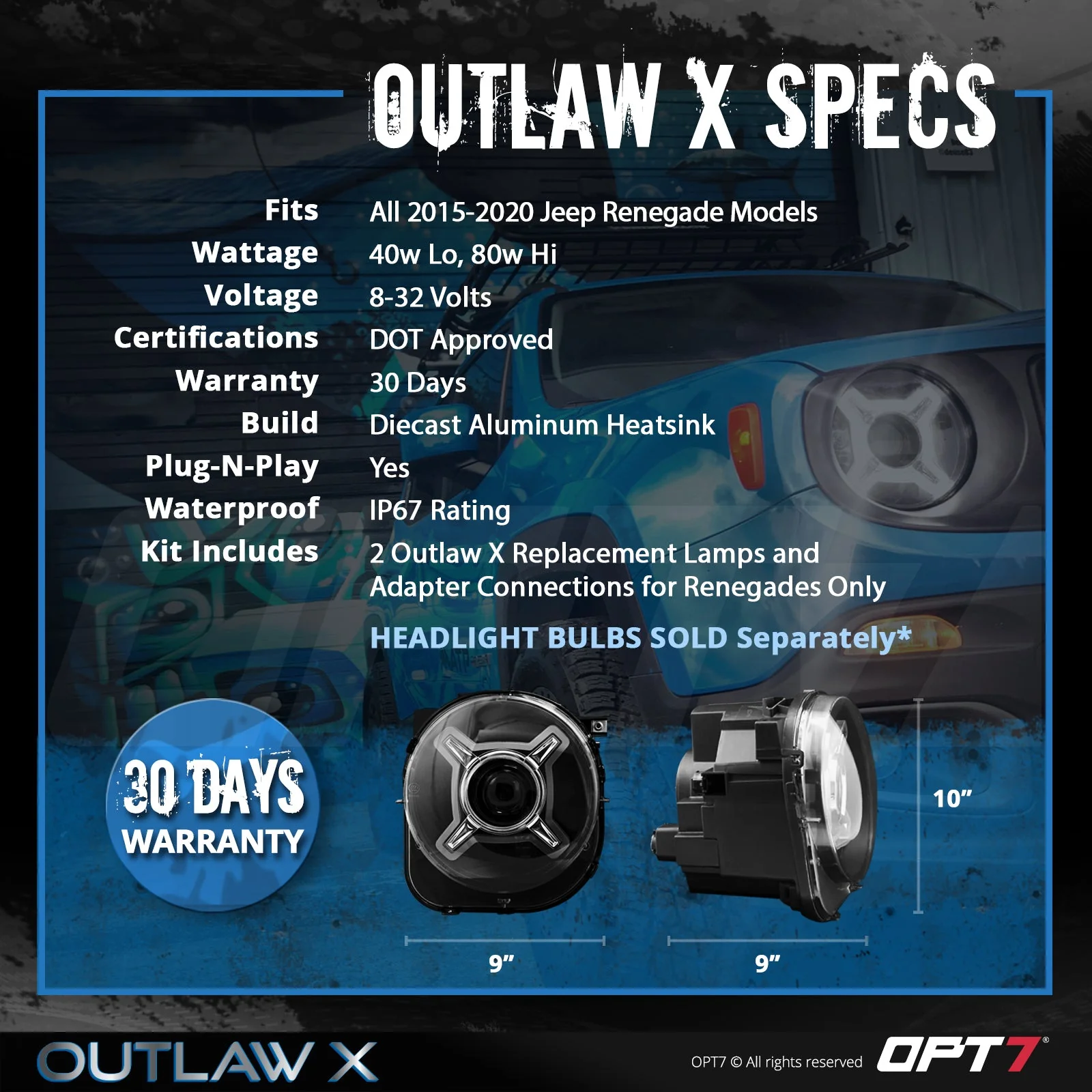 Outlaw X DRL LED Jeep Renegade Projector Headlights - Image 8