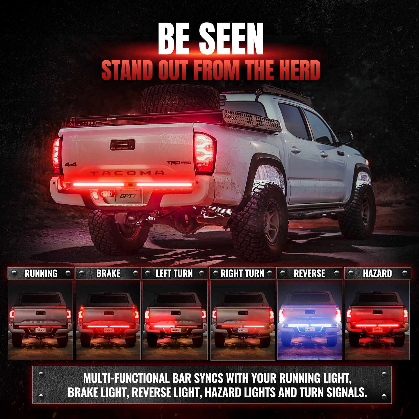 Redline Parlux Triple Row LED Tailgate Light Bar for Tacoma with Reverse Light, Brake Light & Sequential Turn Signals - Image 12