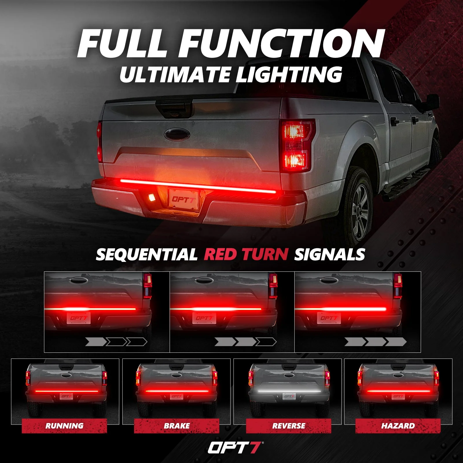 Redline Triple  Row LED Tailgate Light Bar with Reverse Light, Brake Light & Sequential Turn Signals - Image 5