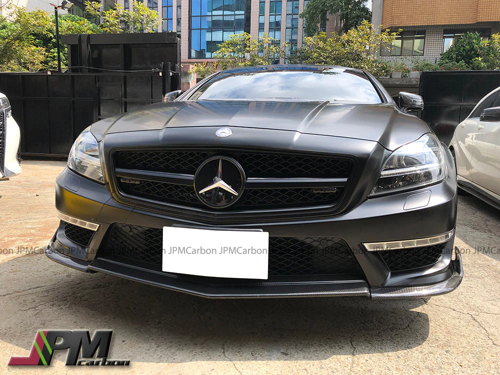RT Style Carbon Fiber Front Bumper Add-on Lip Fits For 2011-2014 Mercedes-Benz W218 Pre-facelift CLS63 Only - Image 2