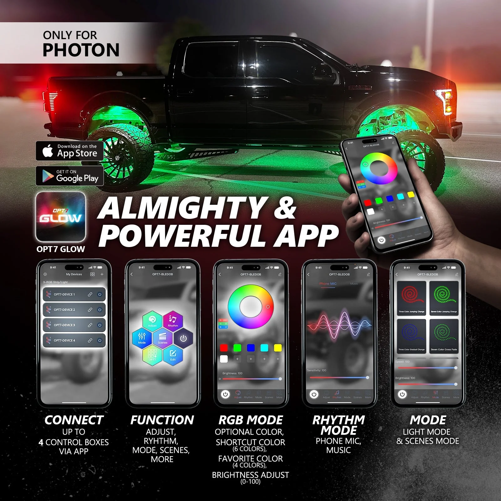 Triple Tailgate Bundle: Triple Tailgate + Quantum Rock Light+ LED Grille Lighting w- Bluetooth APP and Remote Controlled - Image 11