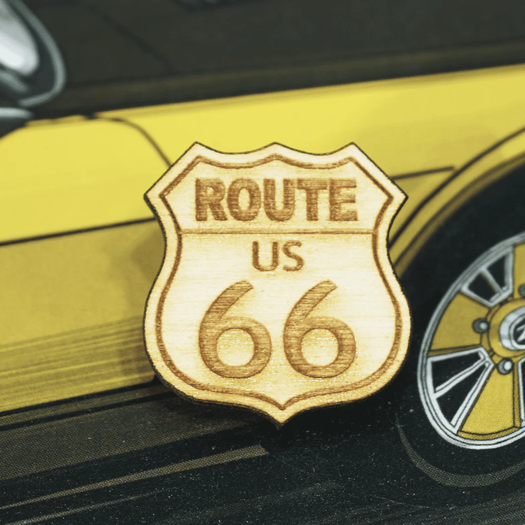 ZSPEC Classic Route 66 Laser-Cut & Etched Wooden Lapel/Hat Pin - Image 3